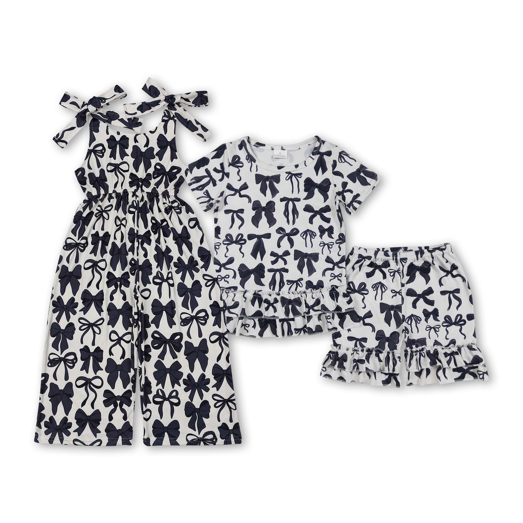 RTS girl summer clothes black bow girl summer matching clothing