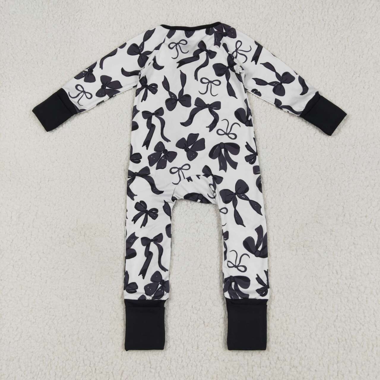 LR2253 RTS girl clothes black bows toddler girl winter romper zipper romper