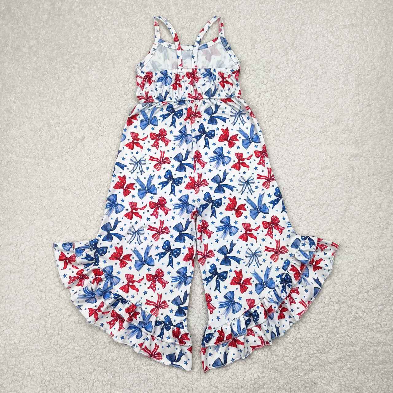 SR2865 RTS girl clothes bows girls 4th of July Patriotic summer jumpsuit