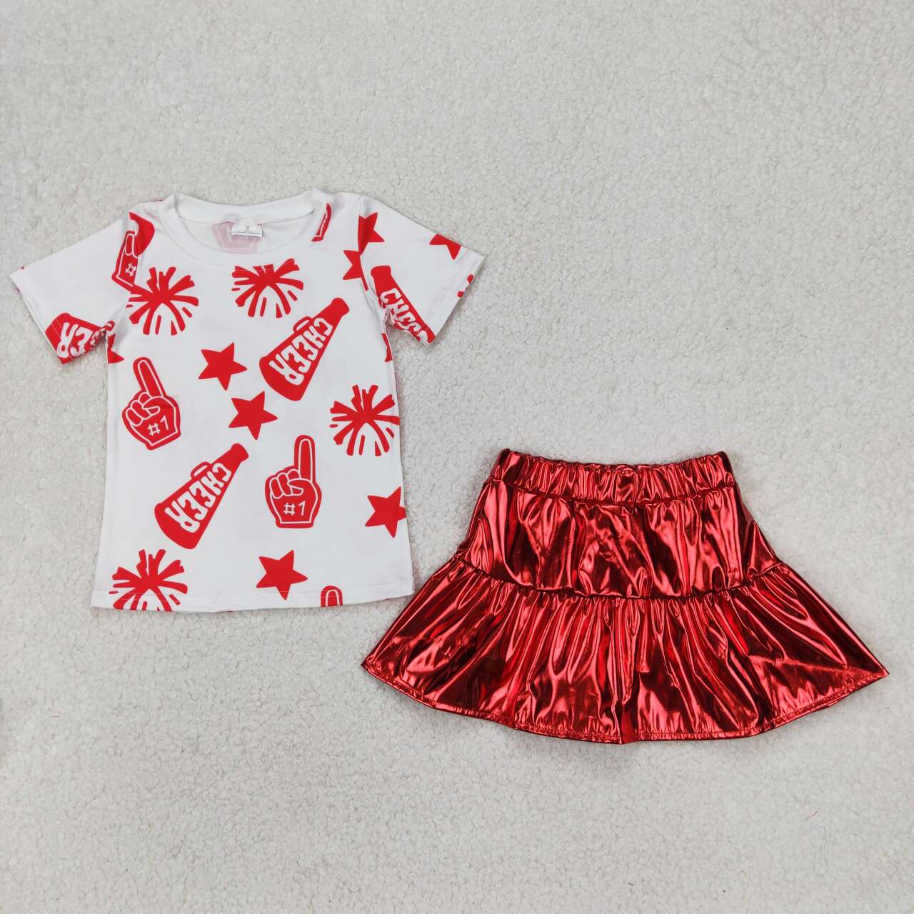 GSD2369 RTS girl clothes red cheer toddler girl summer outfit skirt set