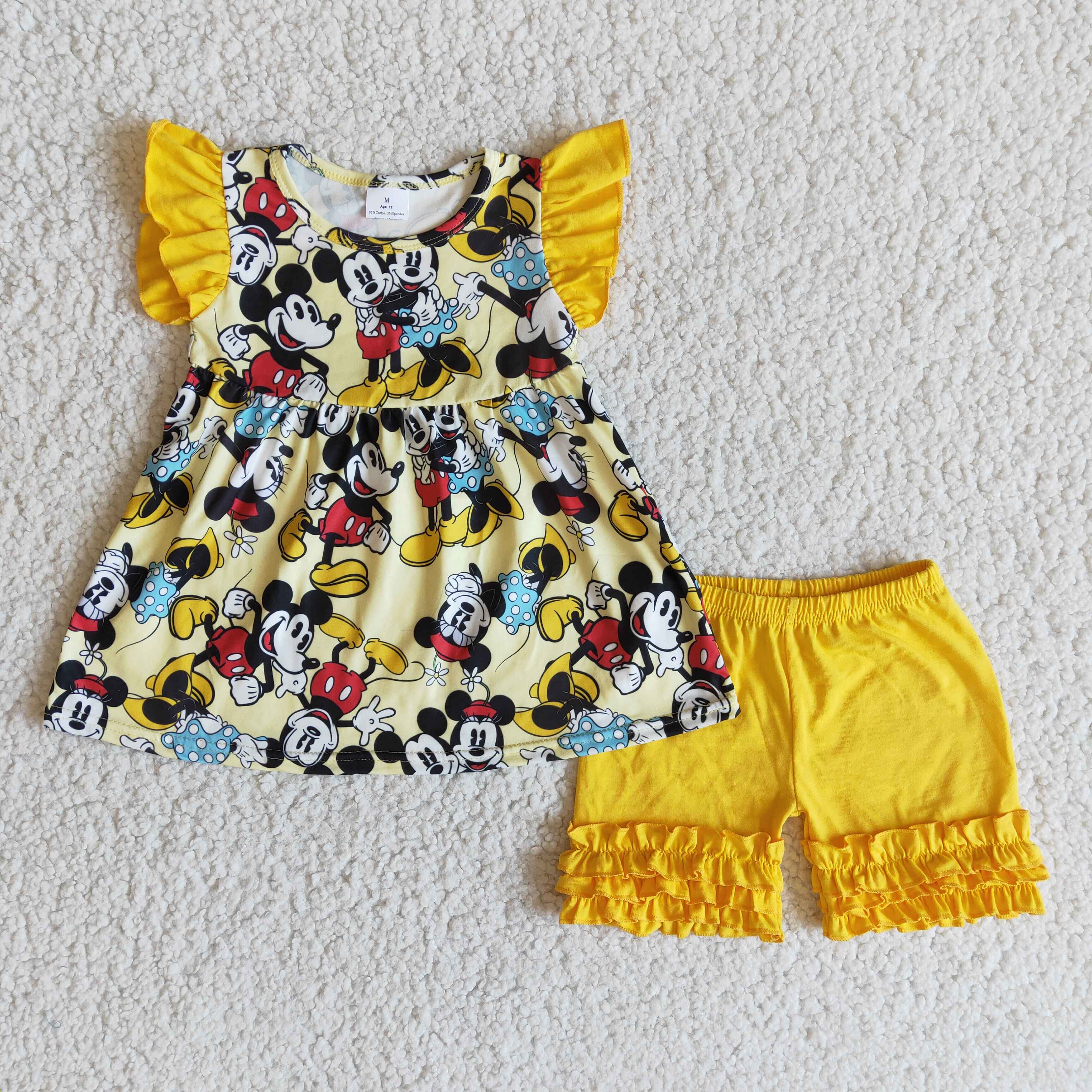 C8-3 girl clothes summer yellow cartoon flutter sleeve set-promotion $2.99 2026.3.28