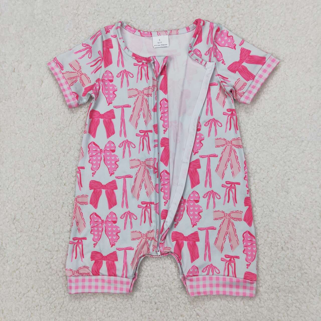 SR2771 RTS baby girl clothes pink bows toddler girl summer romper zip romper