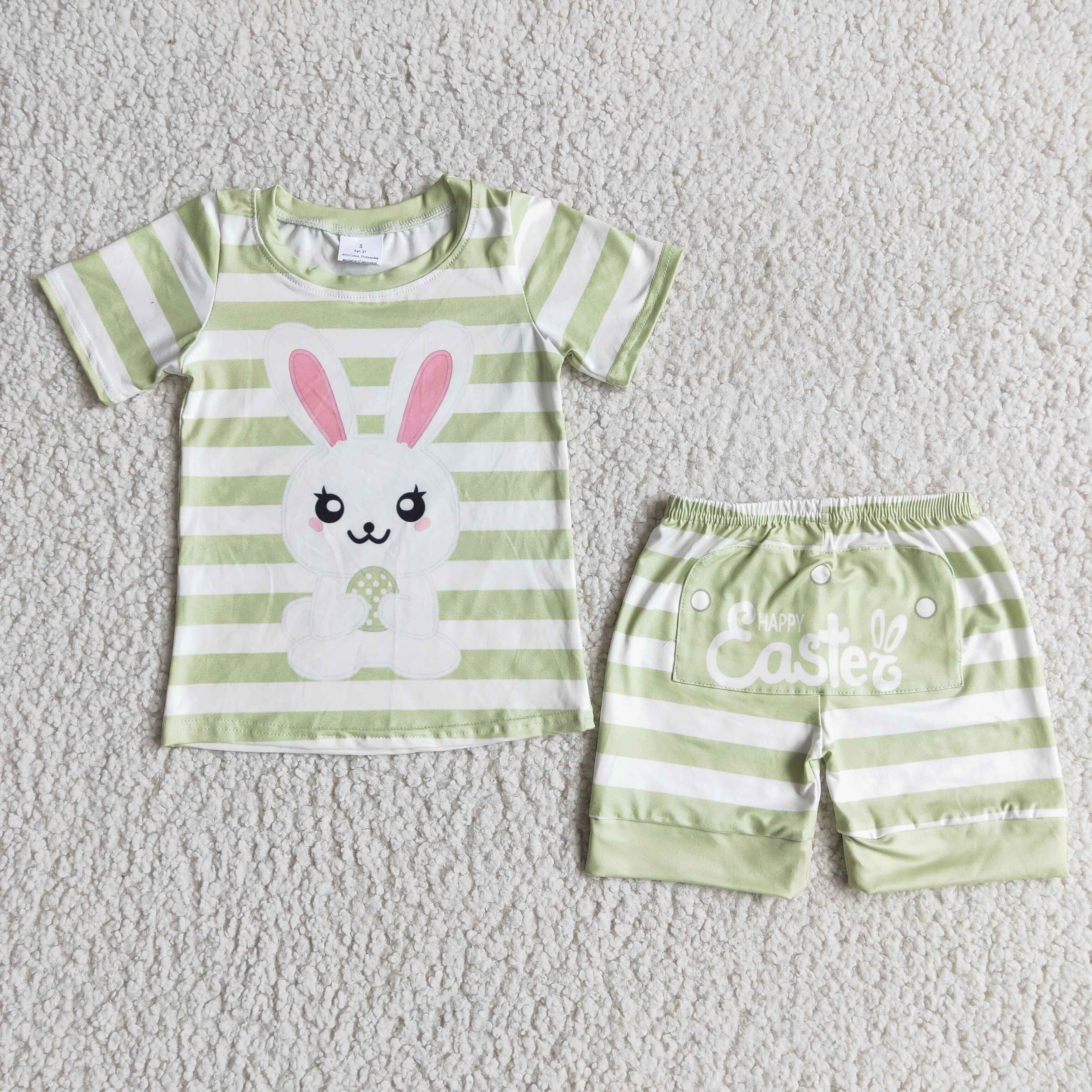 E5-12 kids clothes boys bunny green stripe easter outfits-promotion $2.99 2026.1.31
