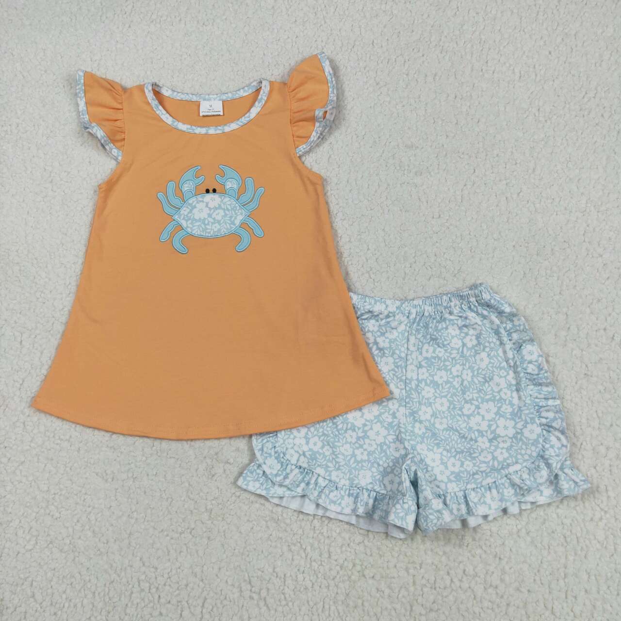 GSSO2555 RTS girl clothes crab embroidery toddler girl summer outfit