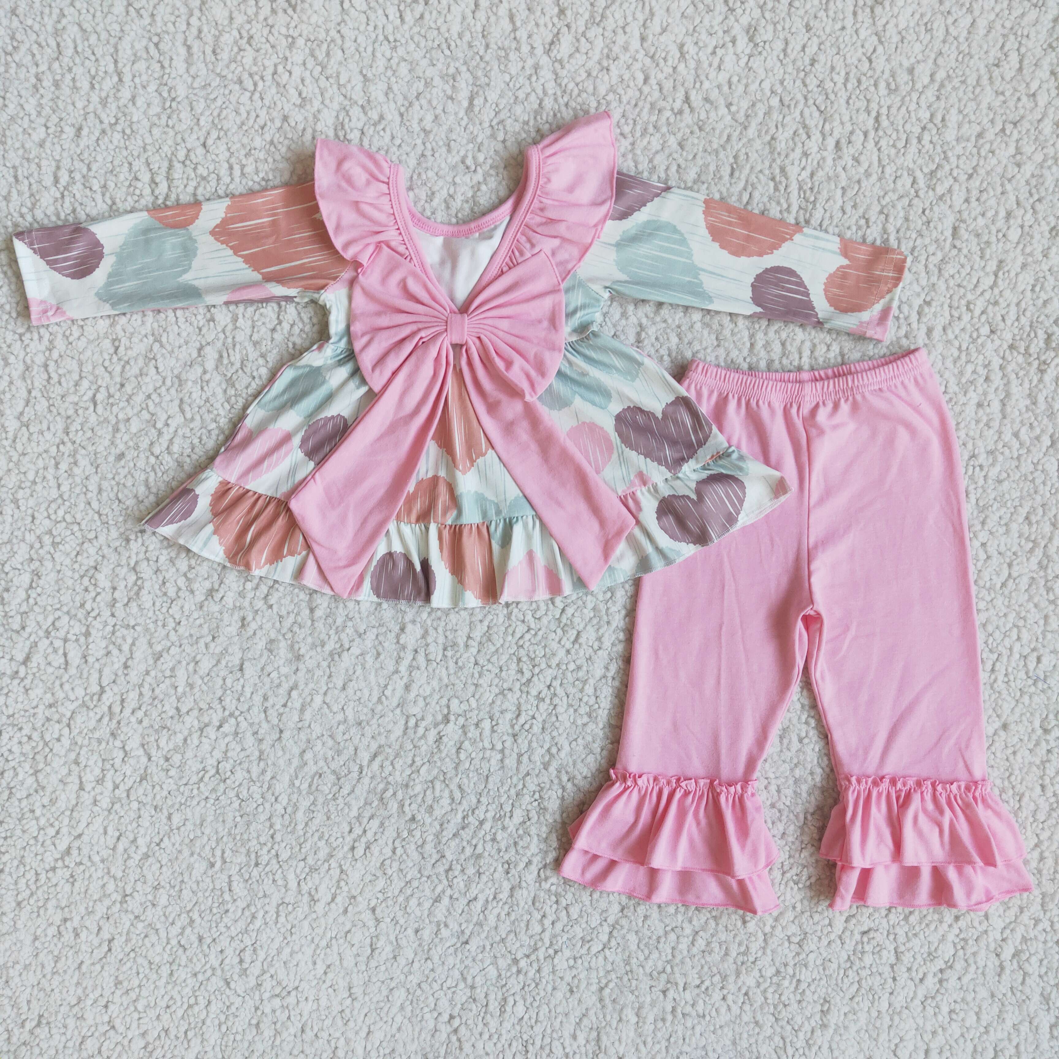 girl valentine's day heart pink long sleeve set-promotion 2025.12.27 $5.5
