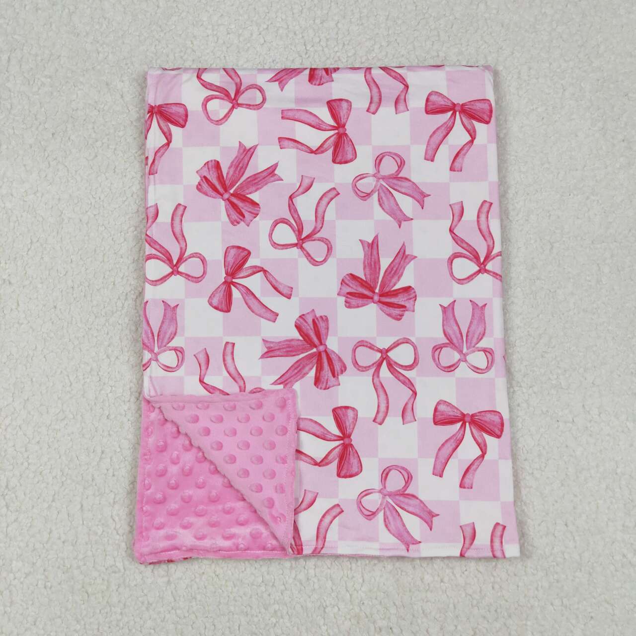 BL0206 RTS pink bows print baby girl blanket minky blanket