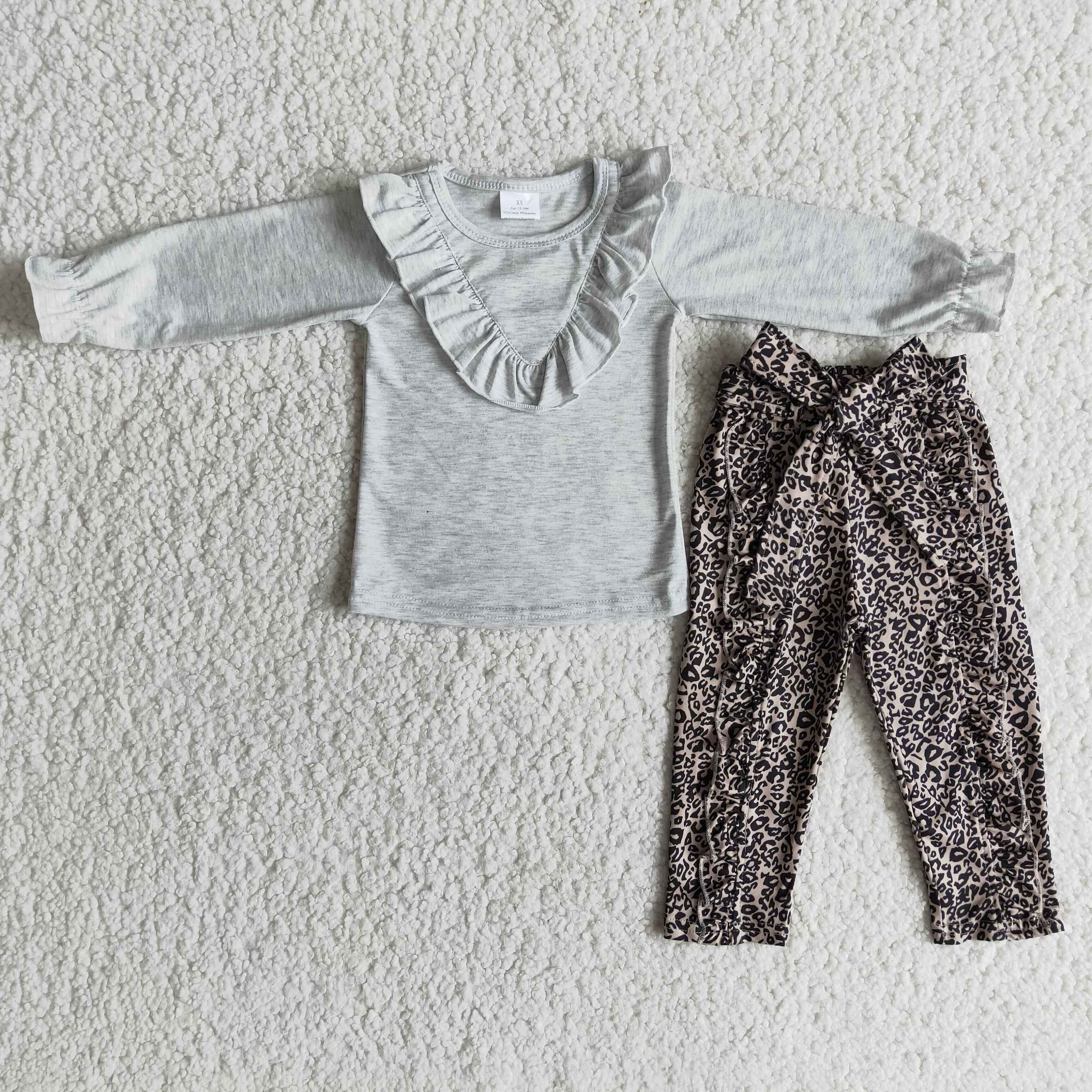 6 A25-19 girl grey leopard winter long sleeve set---promotion 2024.12.14 $2.99