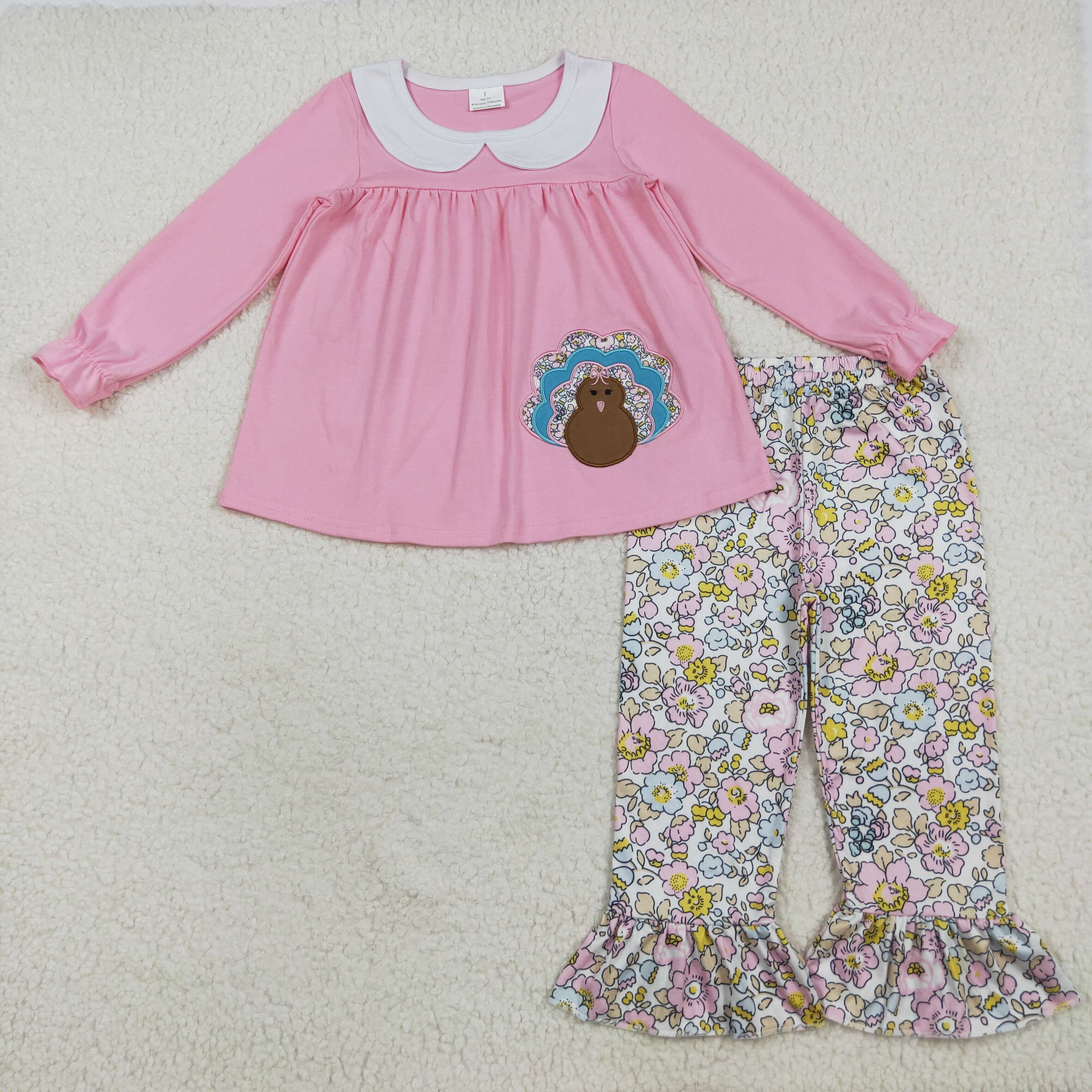GLP2409 RTS girl clothes turkey girl thanksgiving winter embroidery set 