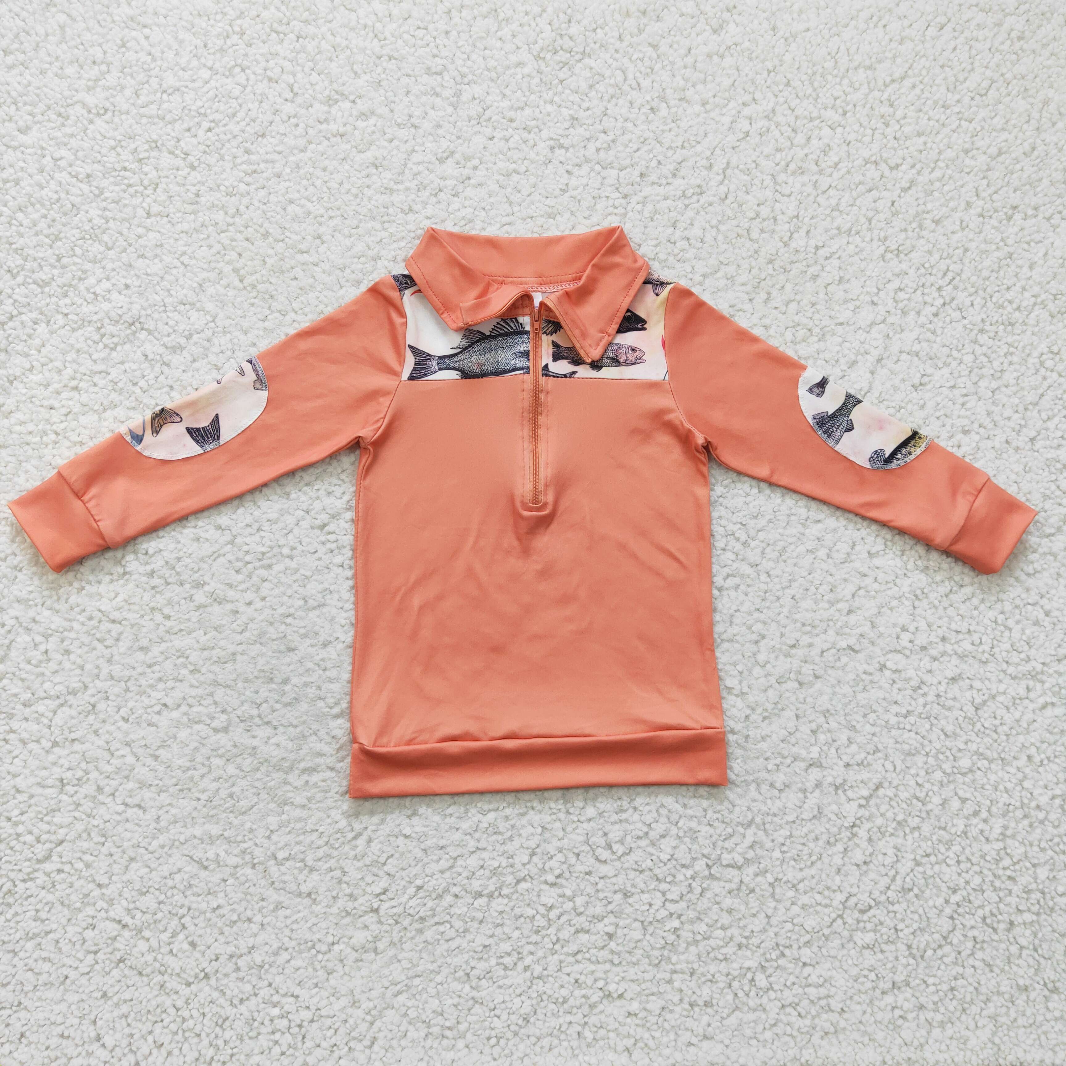 BT0128 baby boy clothes orange fisn zipper top shirt-promotion 2024.12.28 $5.5