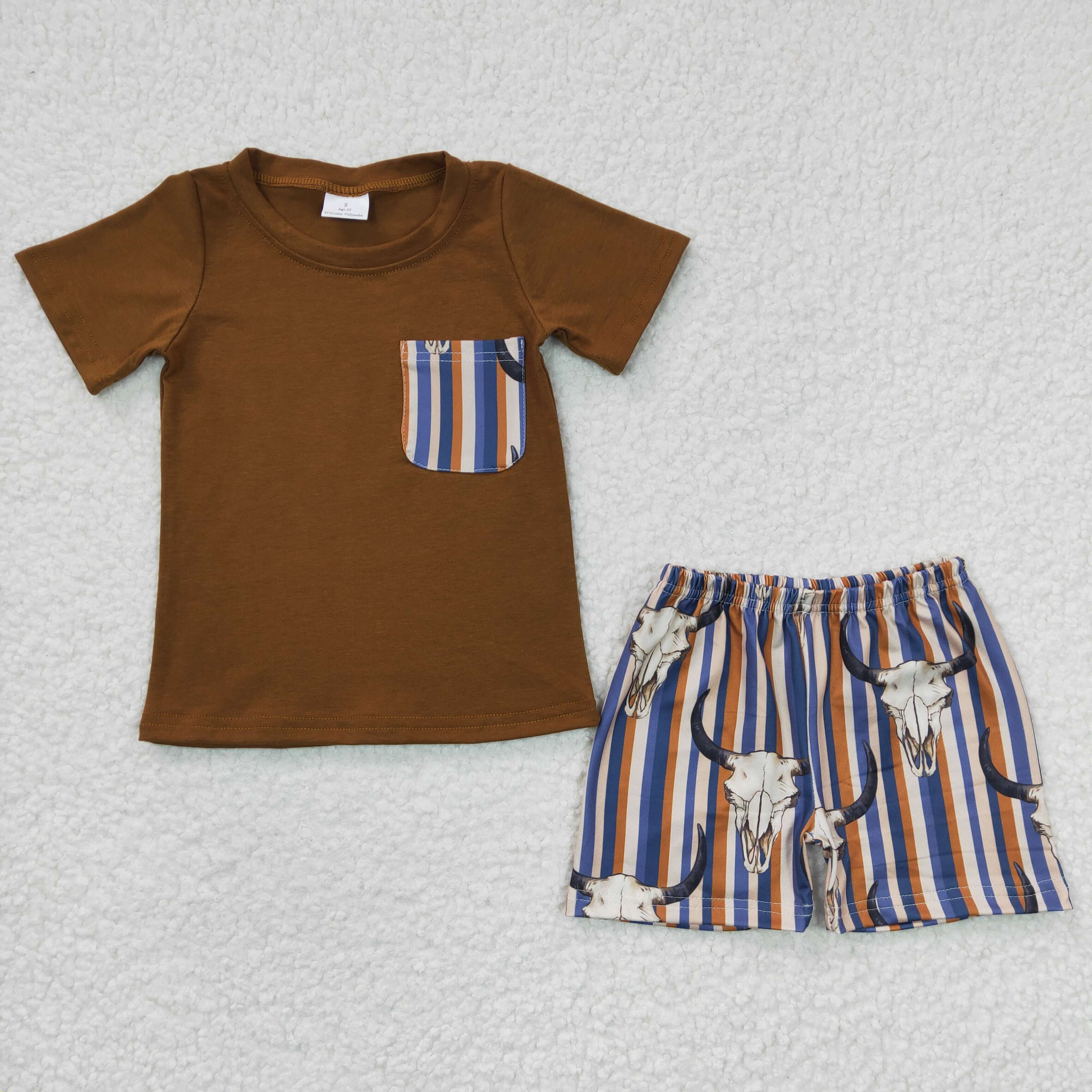 BSSO0149 kids clothes boys brown cow summer outfits-promotion $5.5 2026.3.7