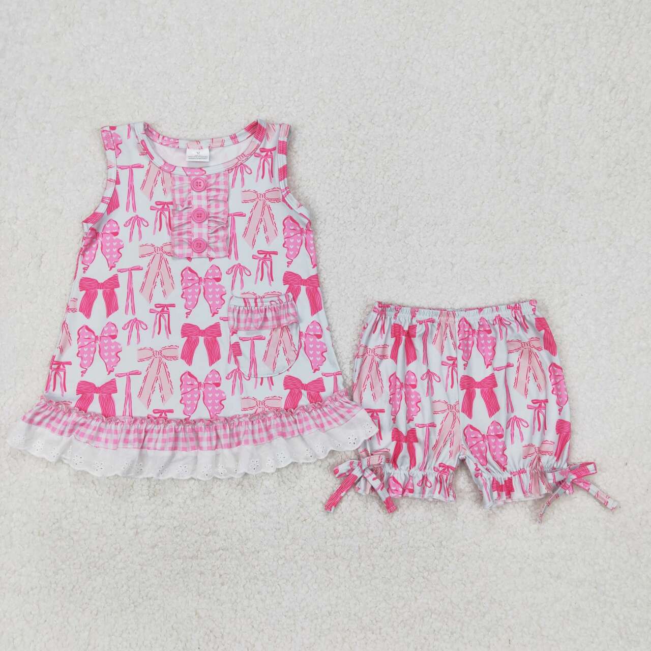 GSSO2187 3-6M TO 6-7T RTS girl clothes pink bows girl summer set