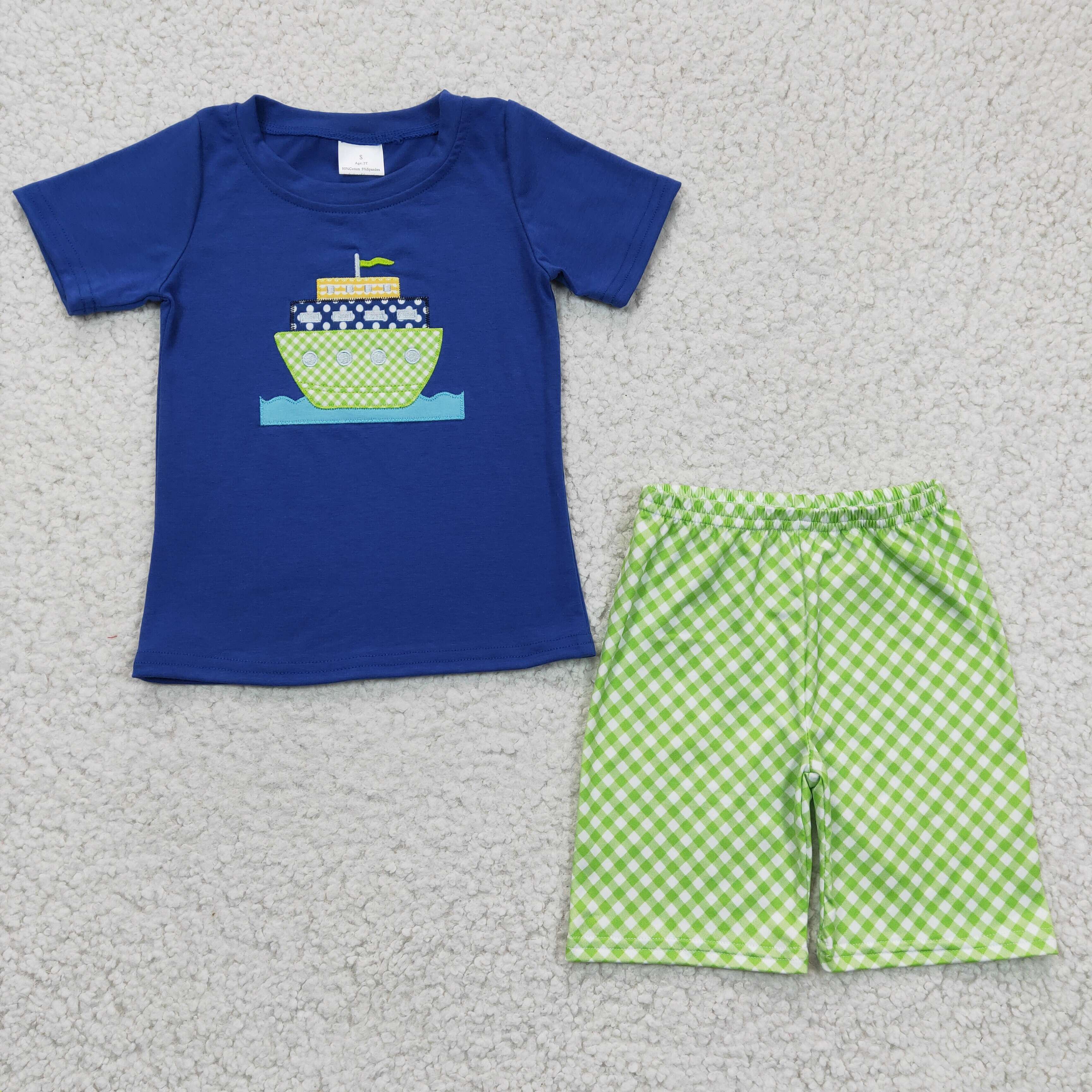 BSSO0097 baby boy clothes boat embroidery summer outfits embroidered-promotion 2025.6.14 $5.5