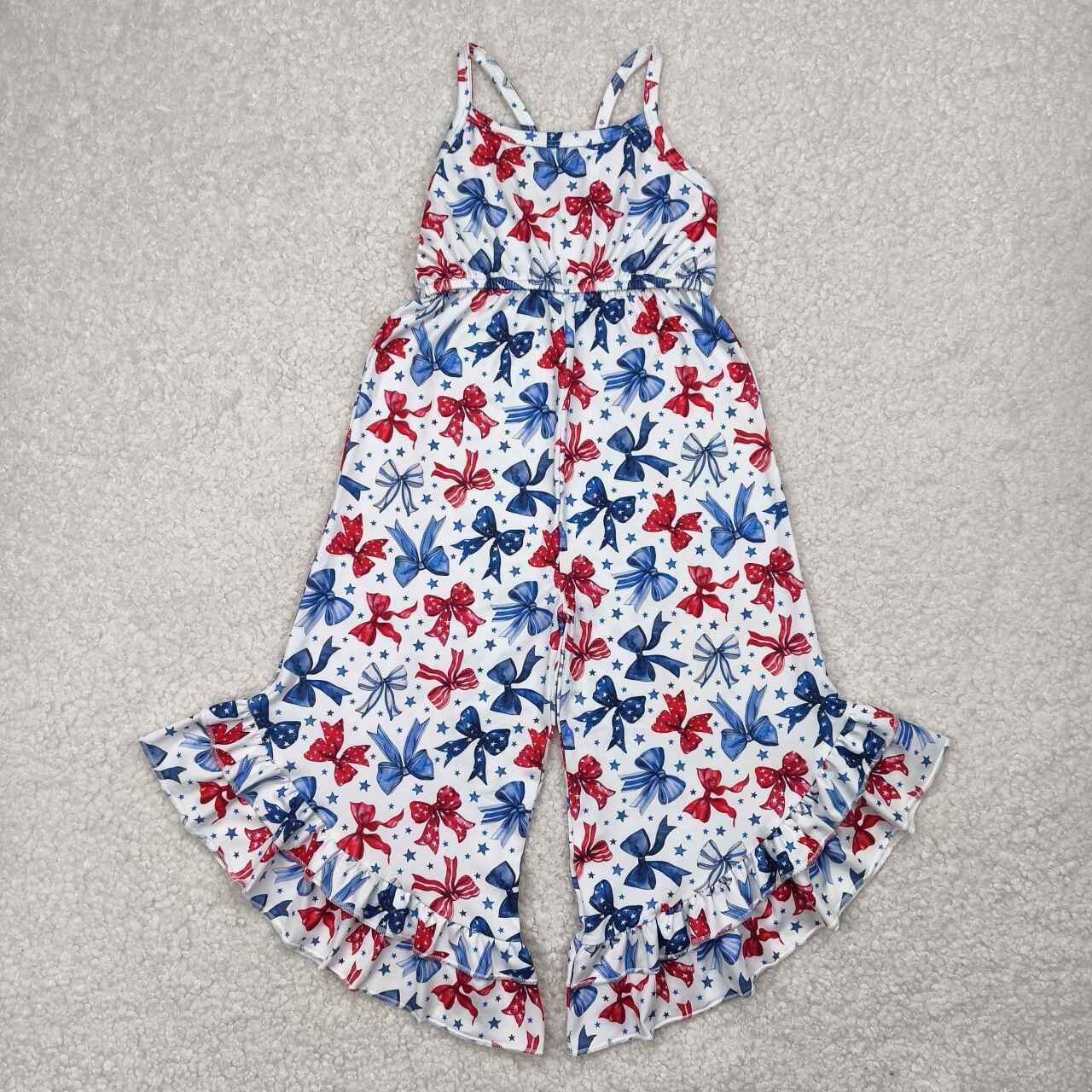 SR2865 RTS girl clothes bows girls 4th of July Patriotic summer jumpsuit