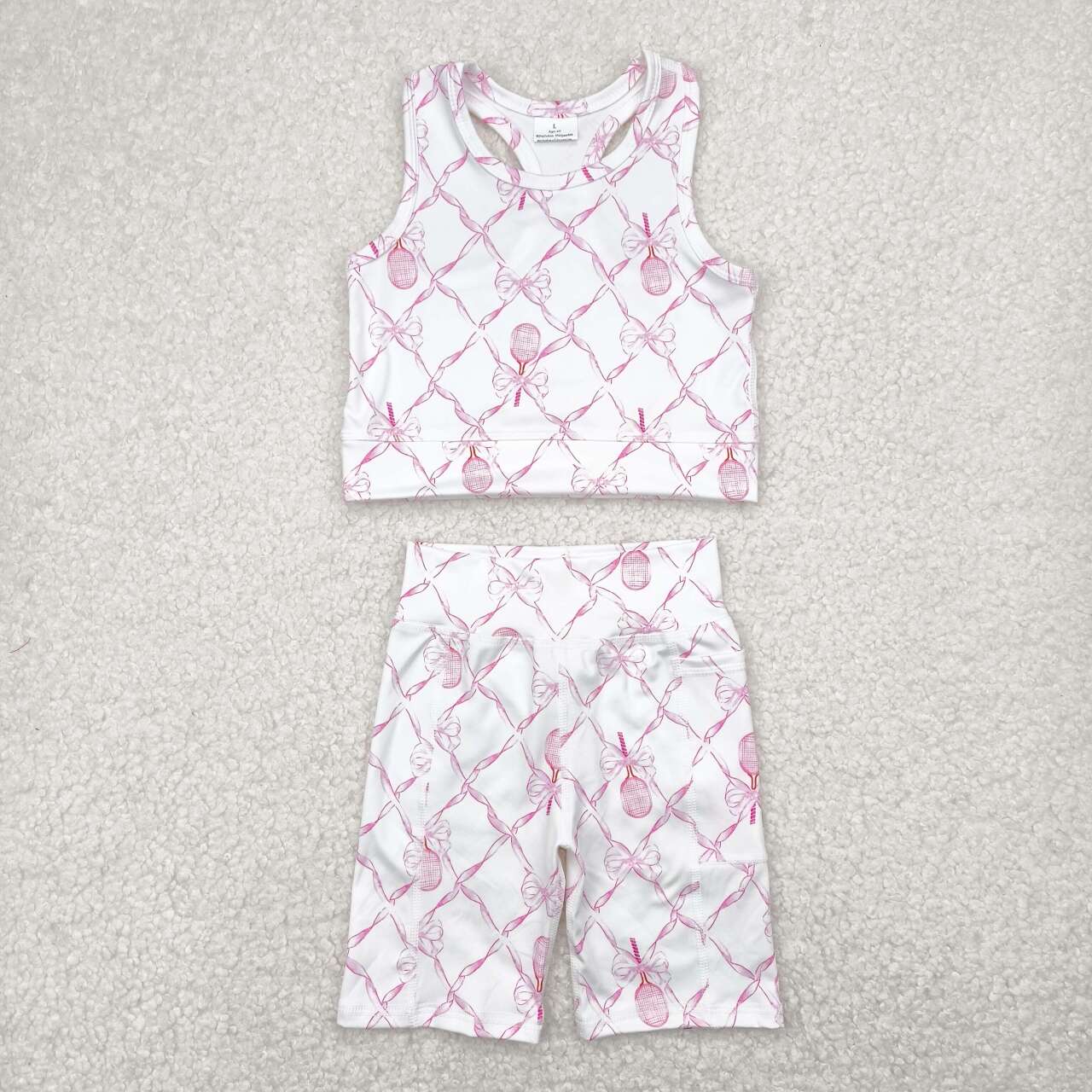 GT0883 RTS girl clothes  pink bows girl summer top yoga clothes atheletics clothes