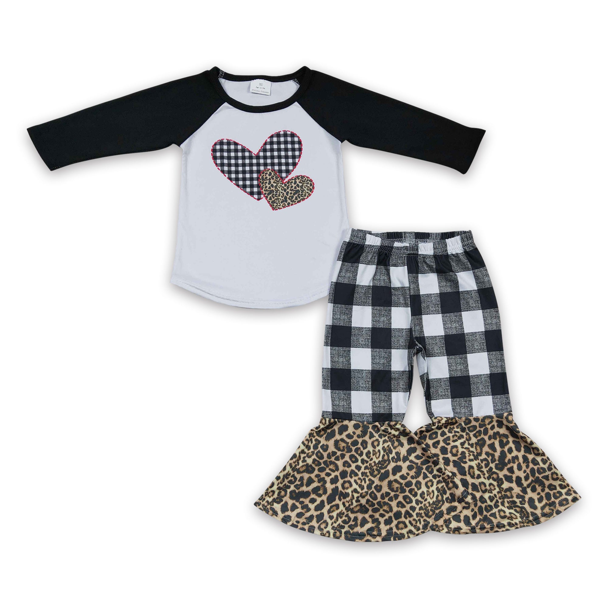 6 B7-23 kids clothes girls heart plaid bell bottom set valentines day outfits-promotion 2025.12.20 $2.99
