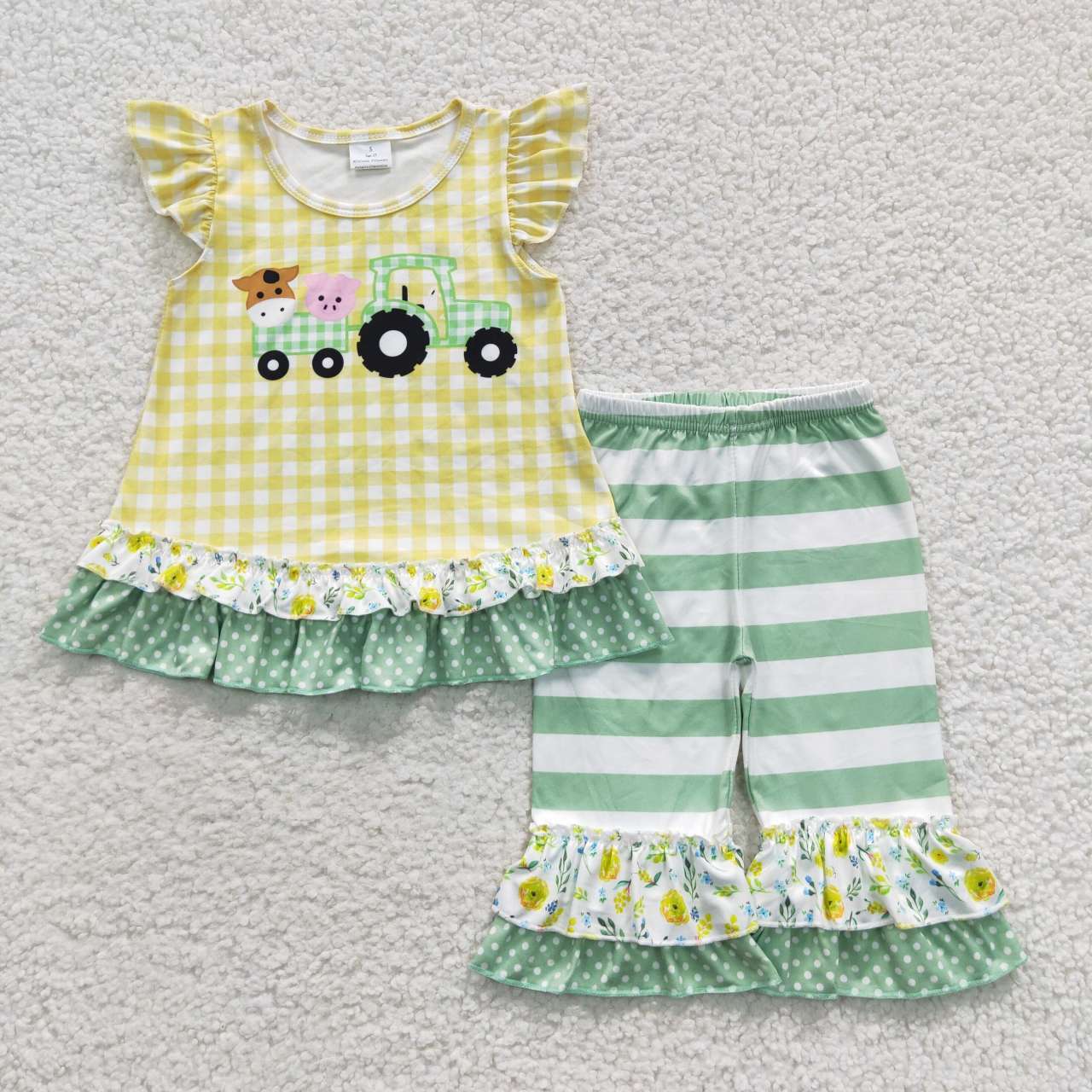 D9-12 girl clothes summer cow farm yellow set-promotion $2.99 2026.1.31
