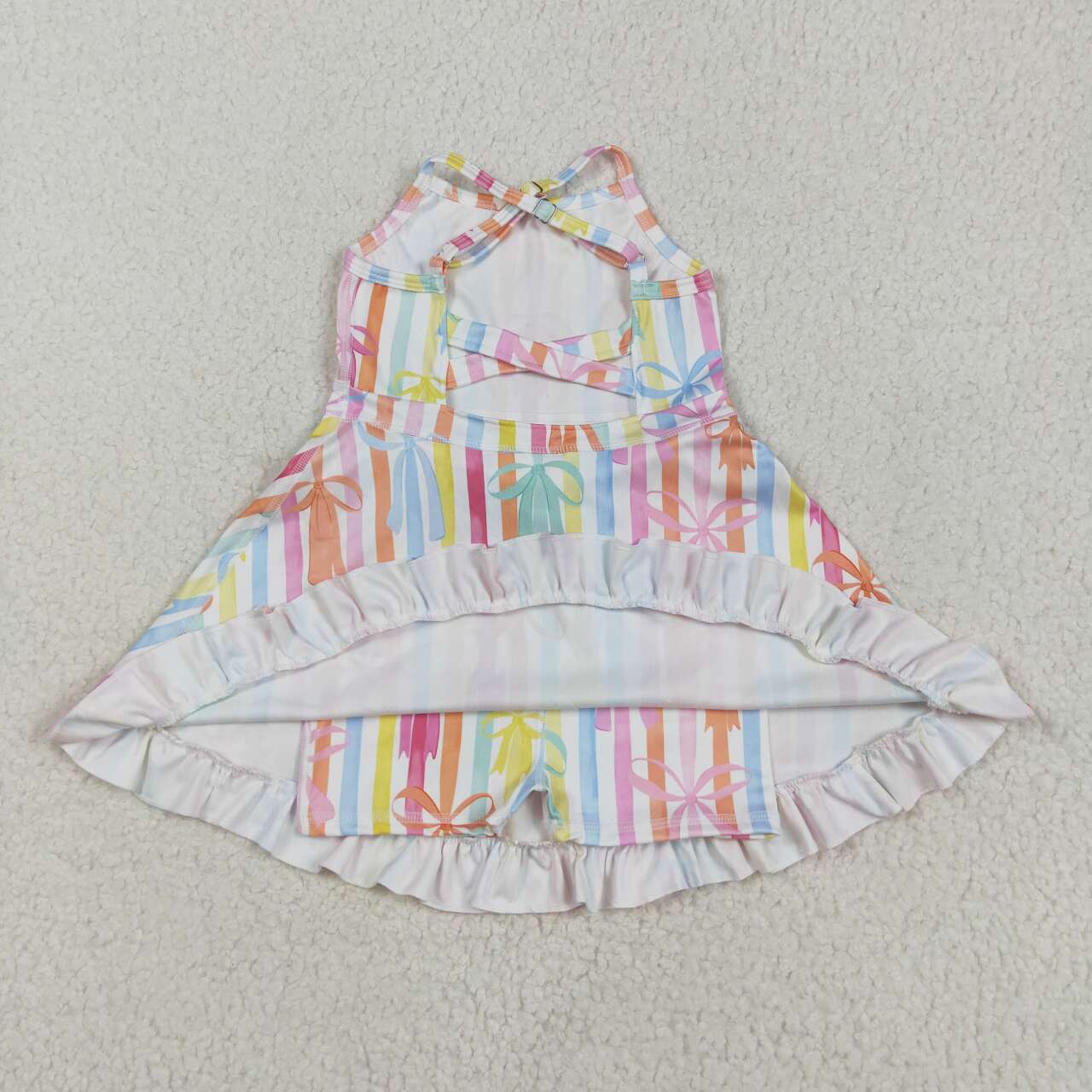 GSD2288 RTS girl clothes bow stripe girl summer dress yoga clothes atheletic clothes