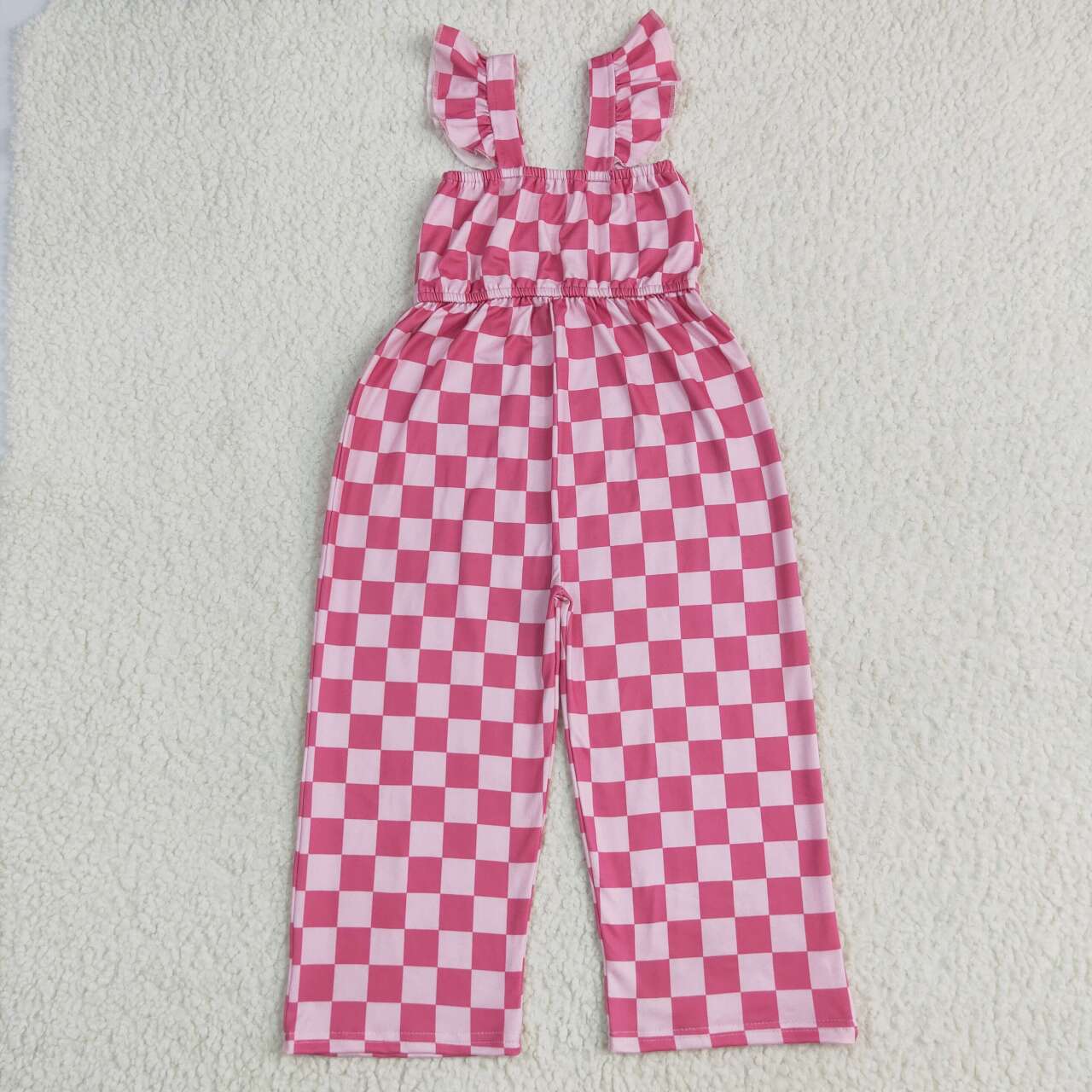 SR3050 RTS girl clothes pink gingham girl summer jumpsuit 