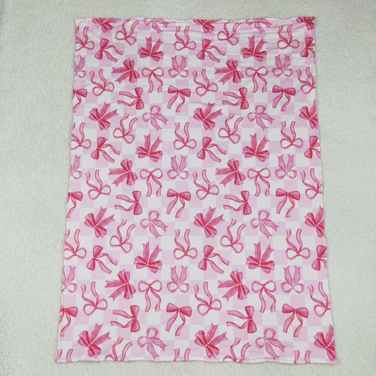 BL0206 RTS pink bows print baby girl blanket minky blanket