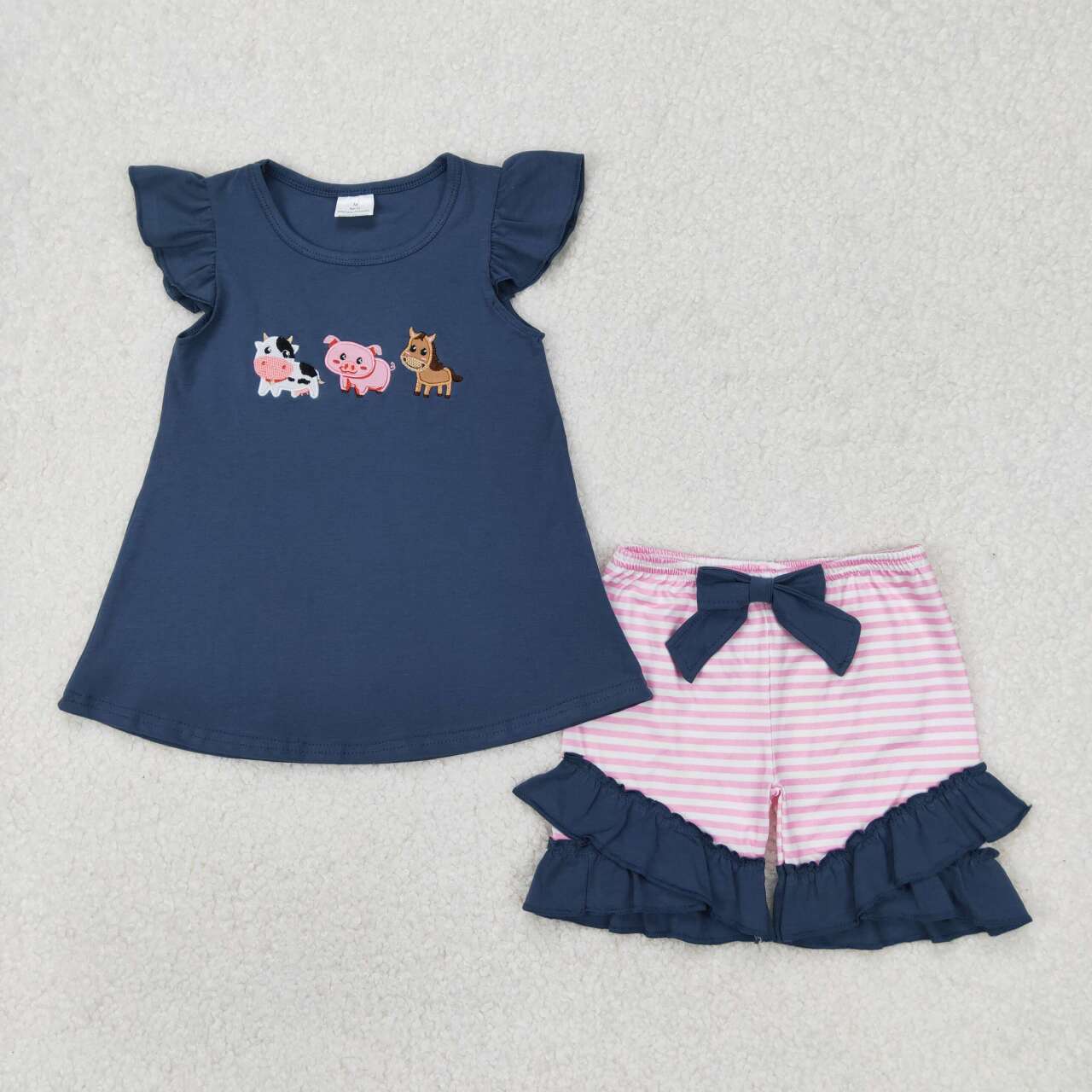 GSSO2110 RTS girl summer clothes farm pig girl summer shorts set embroidery
