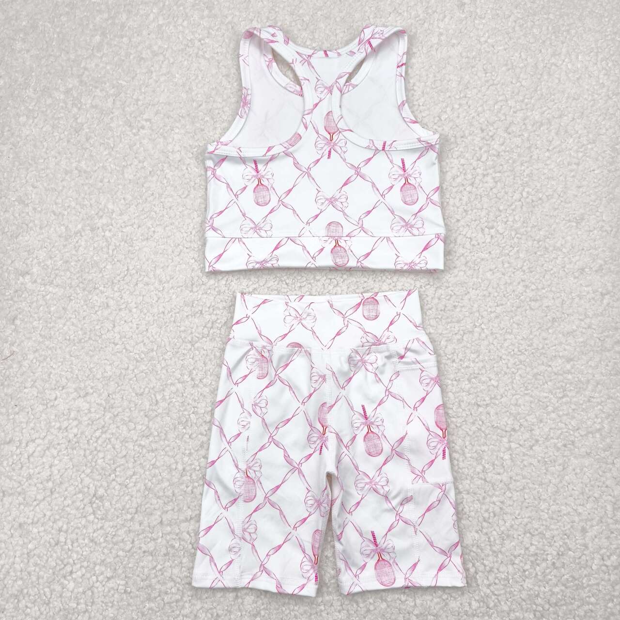 GT0883 RTS girl clothes  pink bows girl summer top yoga clothes atheletics clothes