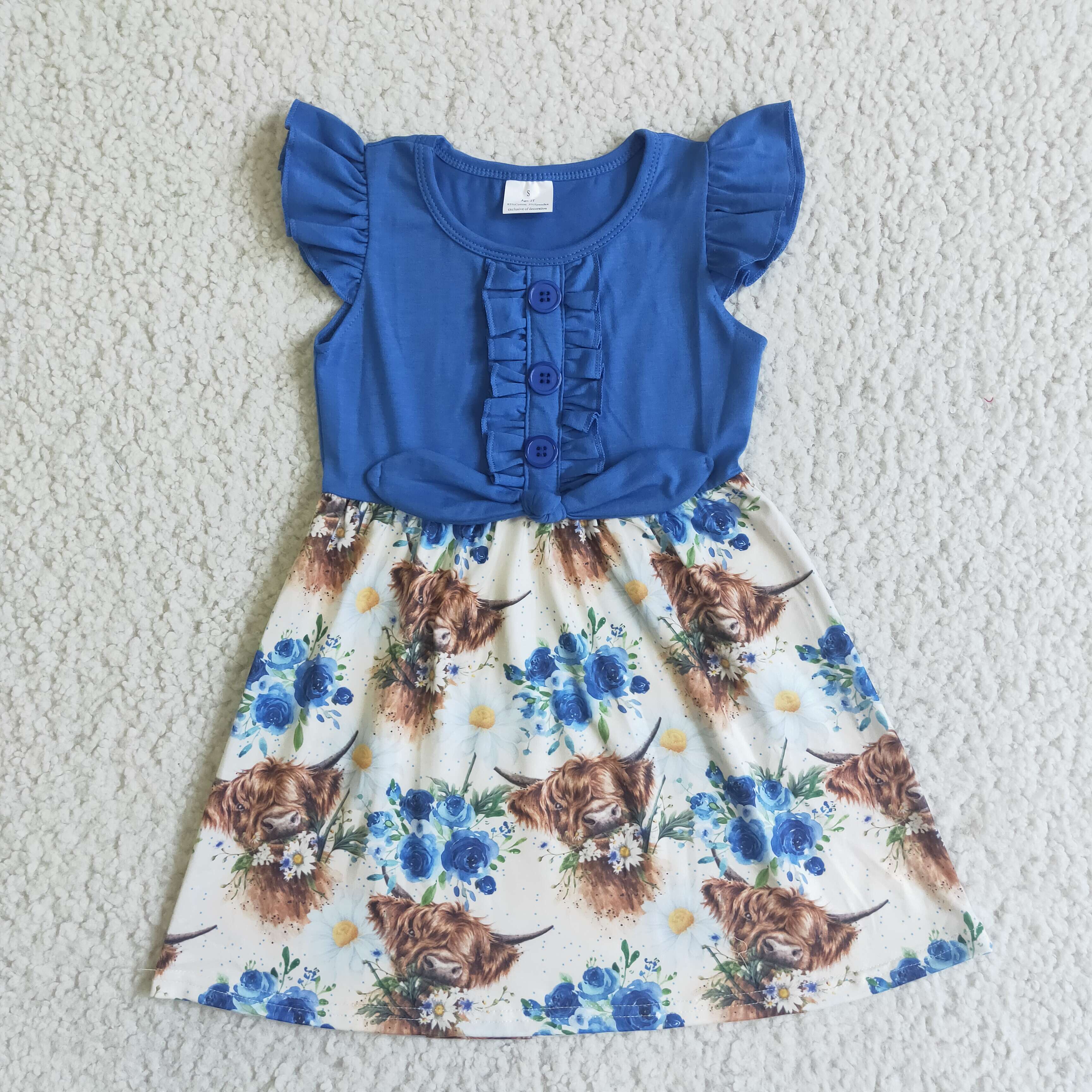 GSD0124 girl summer blue floral dress-promotion 2025.7.12 $5.5