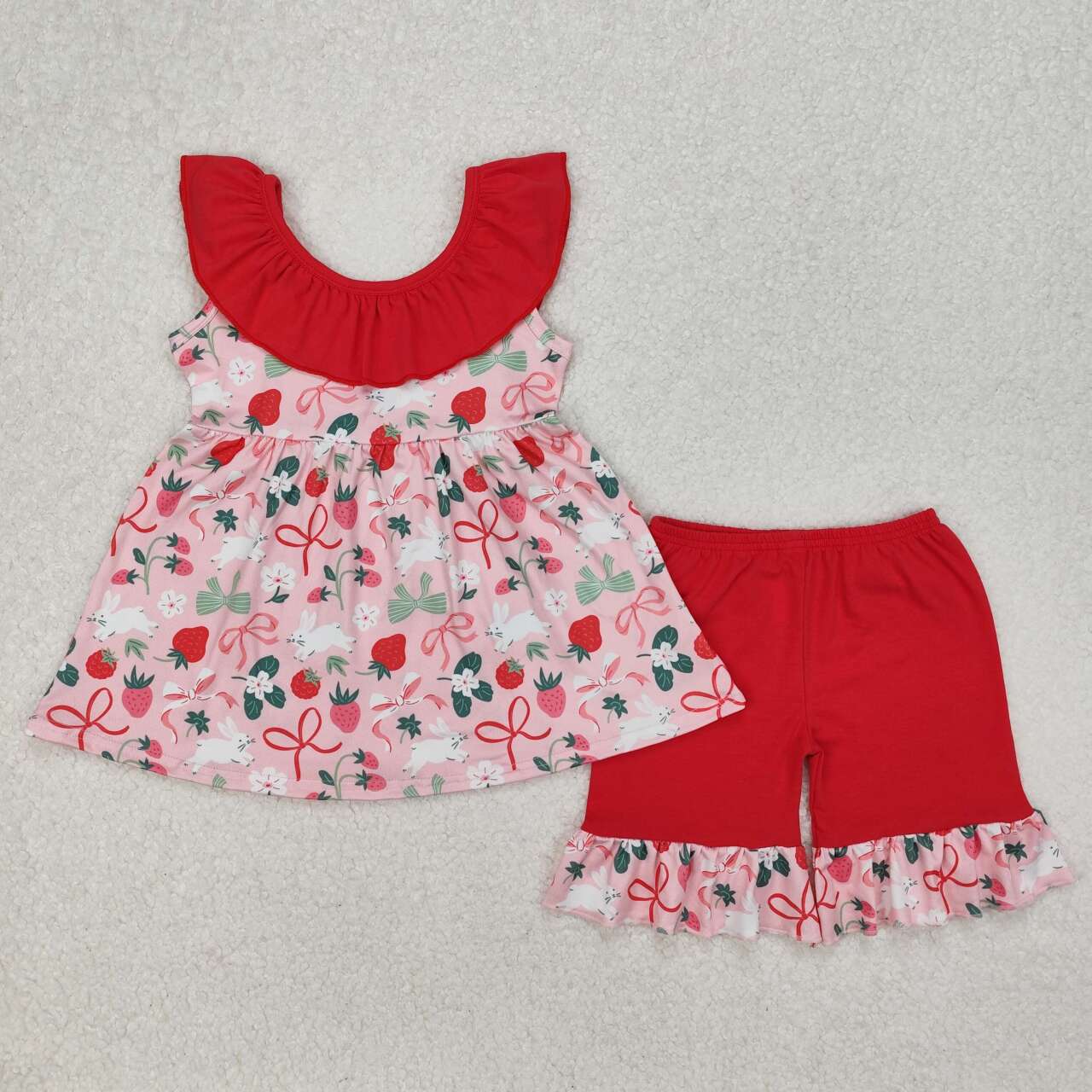 GSSO1914 RTS girl clothes red bow rabbit girl easter summer outfit