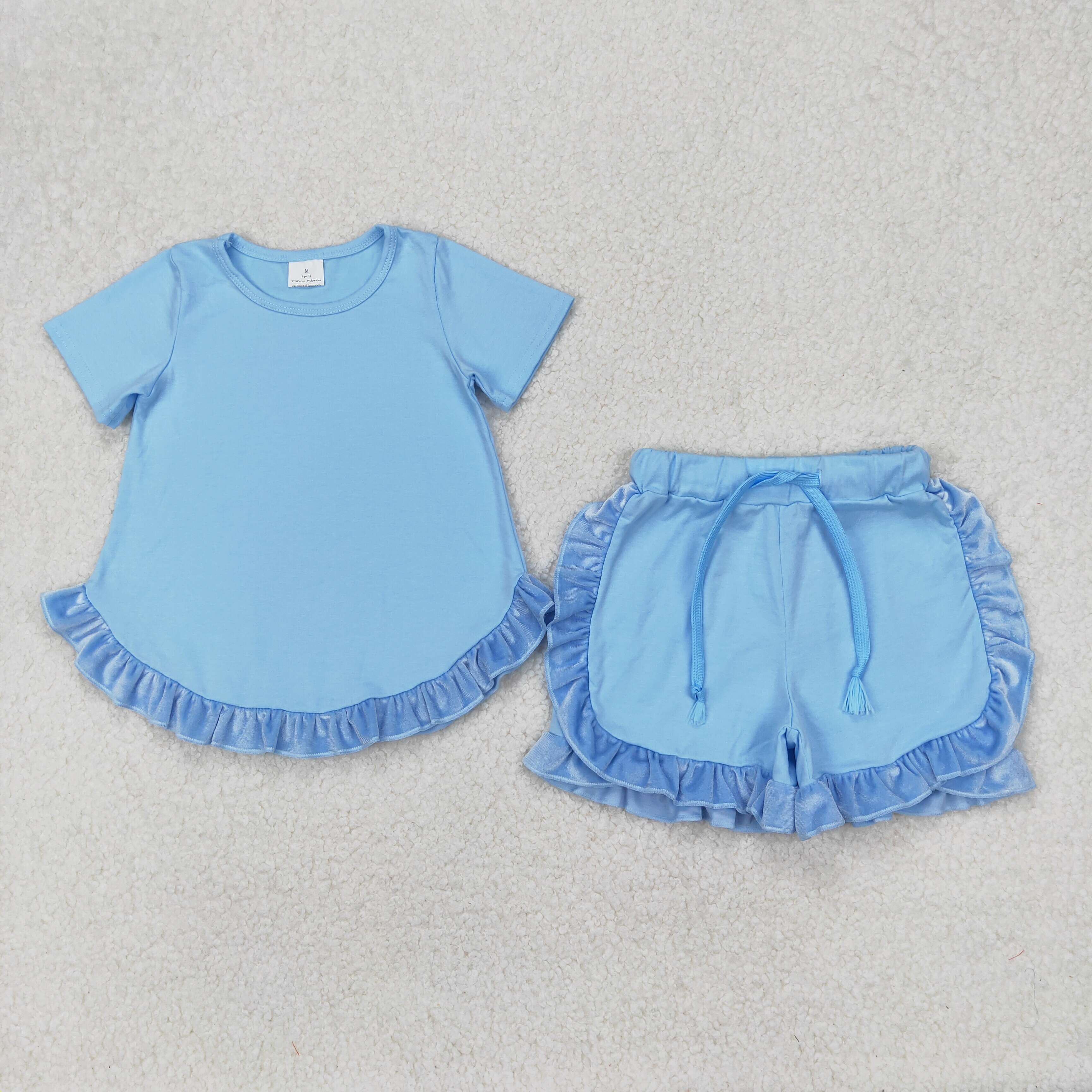 GSSO2183 RTS toddler girl clothes blue girl summer set