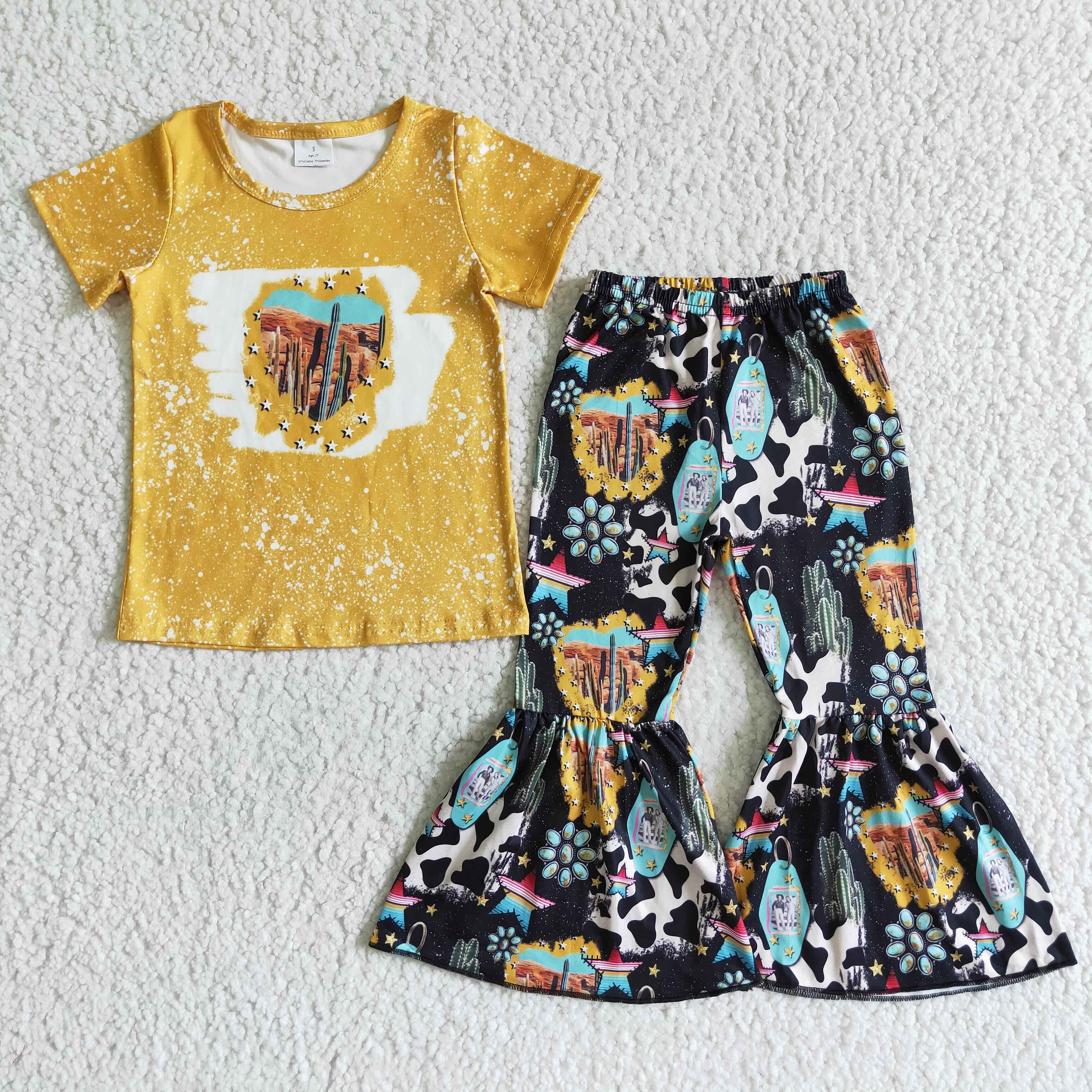 GSPO0025 kids clothes yellow cactus fall spring set-promotion $2.99 2026.3.21
