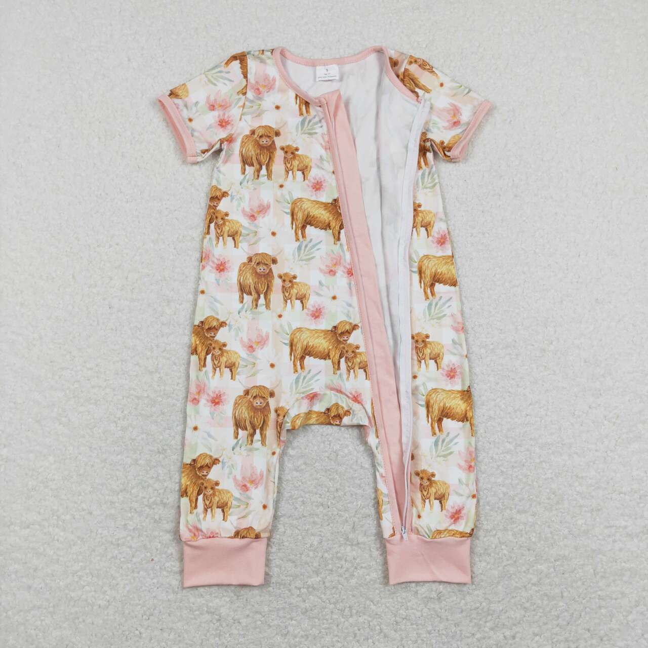 SR0940 baby girl clothes highland cow girl summer romper zipper romper girl summer clothes