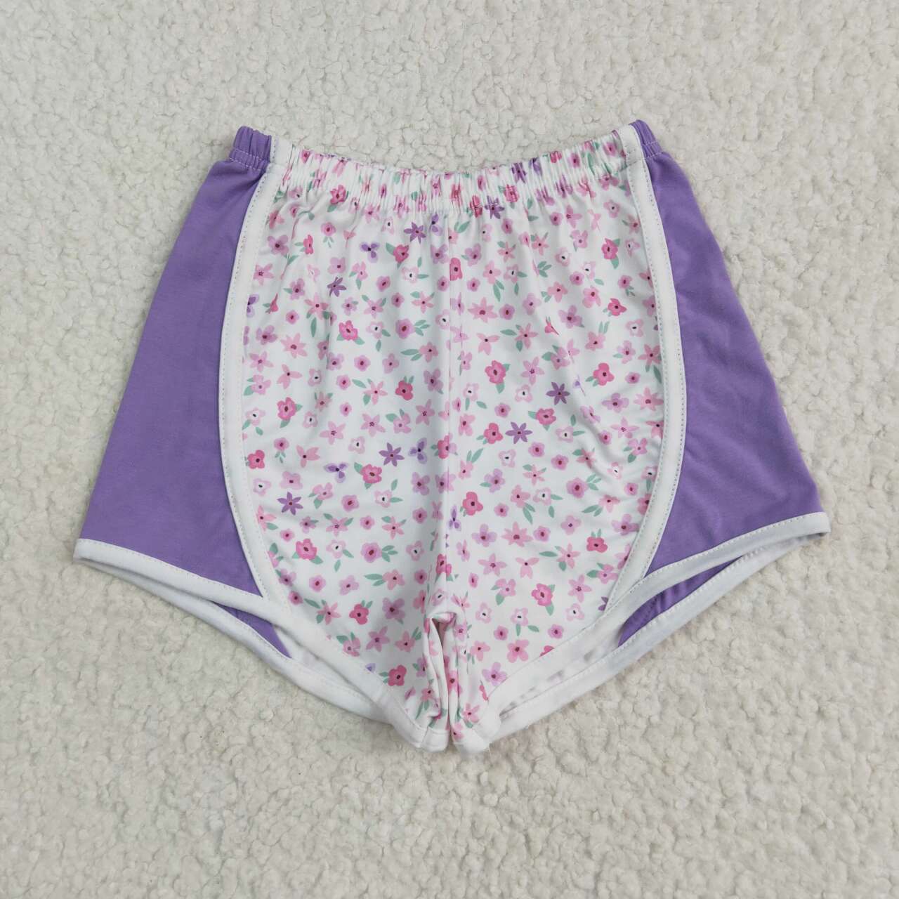 SS0524 RTS girl clothes purple floral girl summer shorts