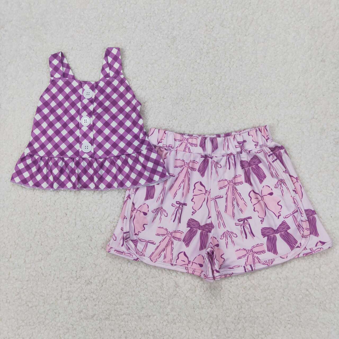 GSSO2035 RTS girl clothes purple bows toddler girl summer outfit
