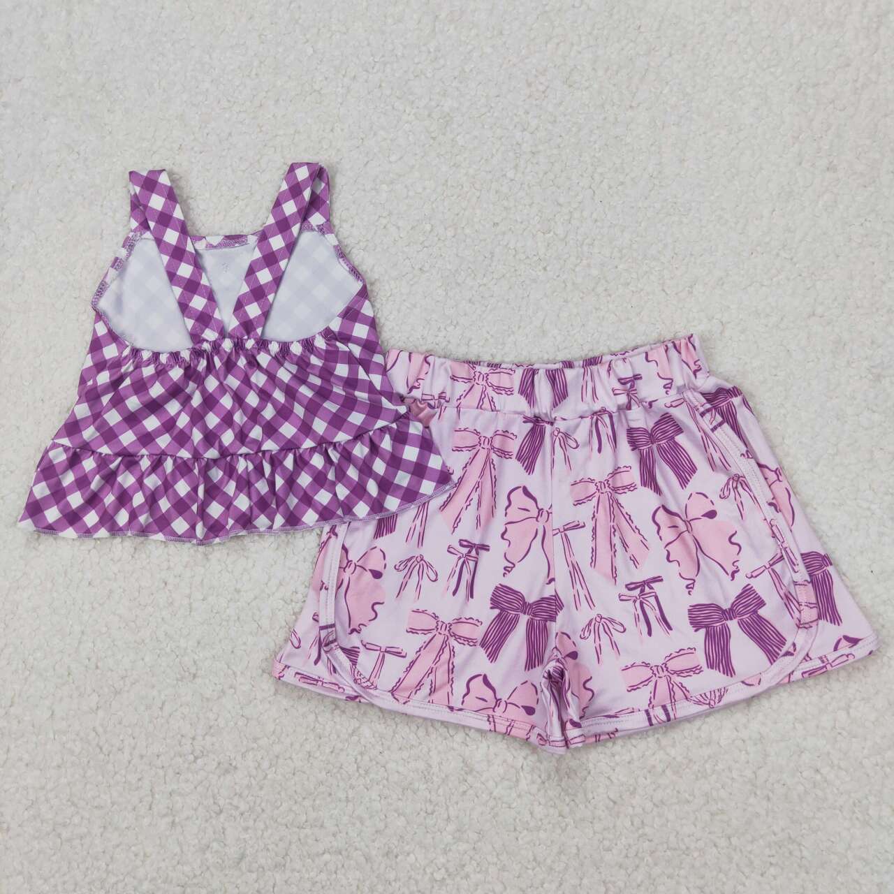GSSO2035 RTS girl clothes purple bows toddler girl summer outfit