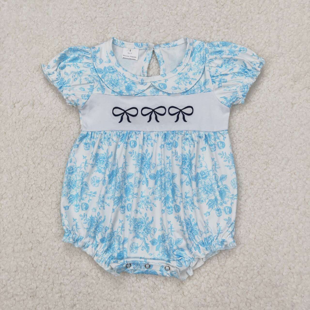 SR2784 RTS baby girl clothes blue bows toddler girl summer embroidery bubble