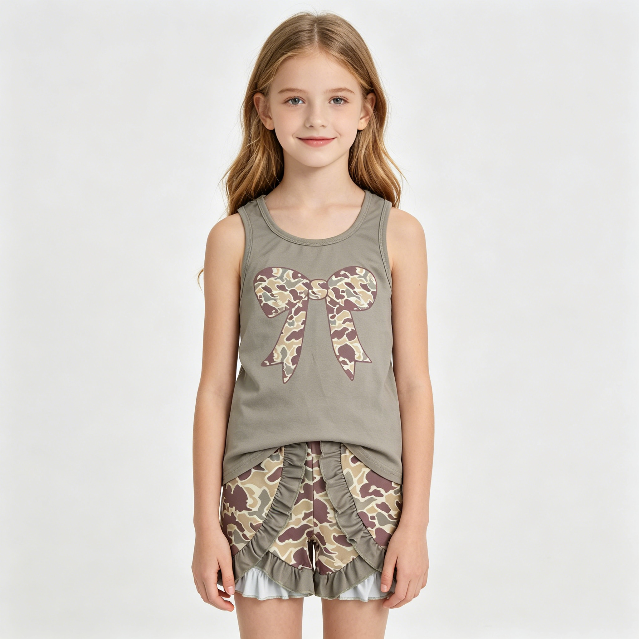 RTS baby clothes girl summer set  camo bows baby summer shorts set