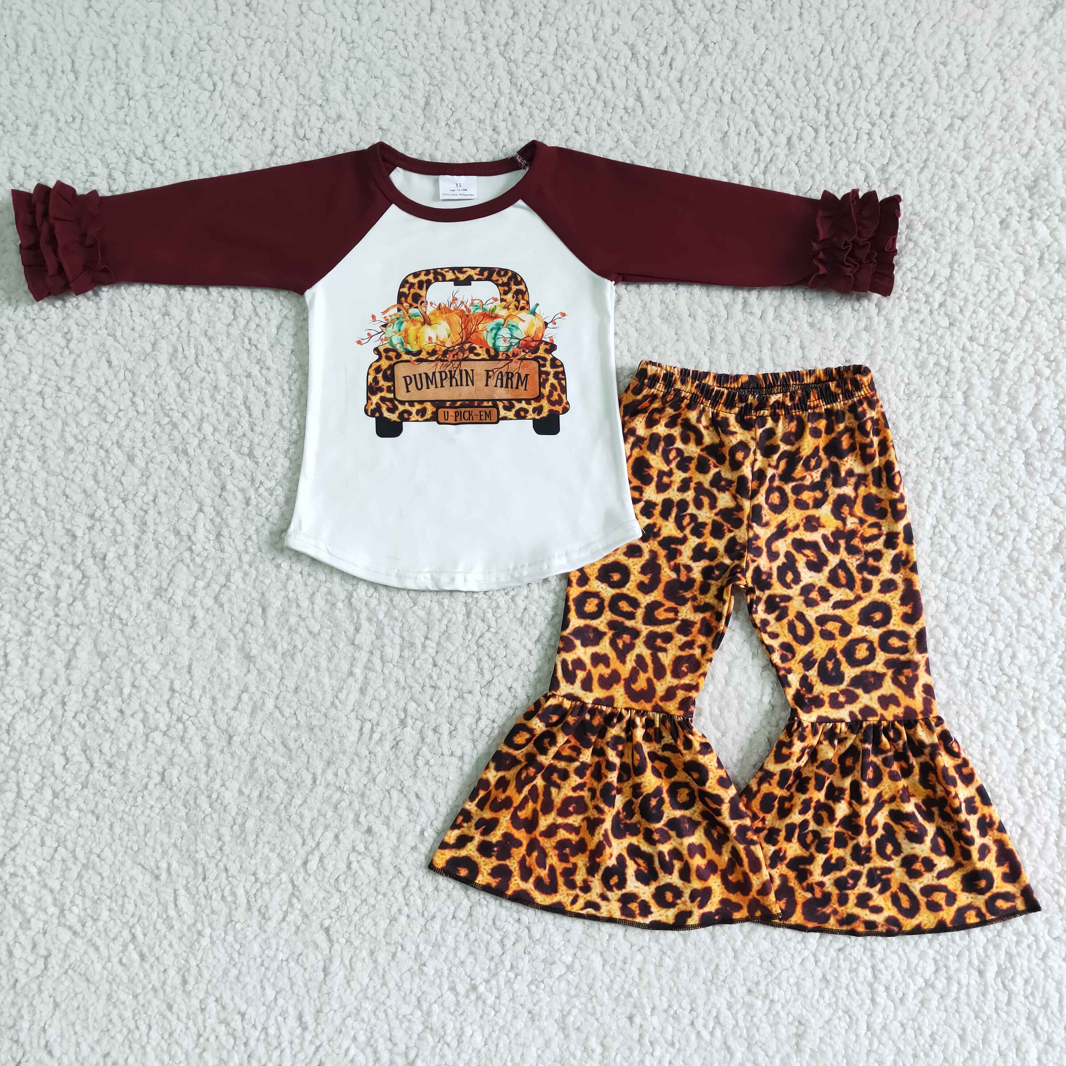 6 C8-37 girl clothing pumpkin truck leopard long sleeve halloween outfit-promotion 2025.8.9 $2.99
