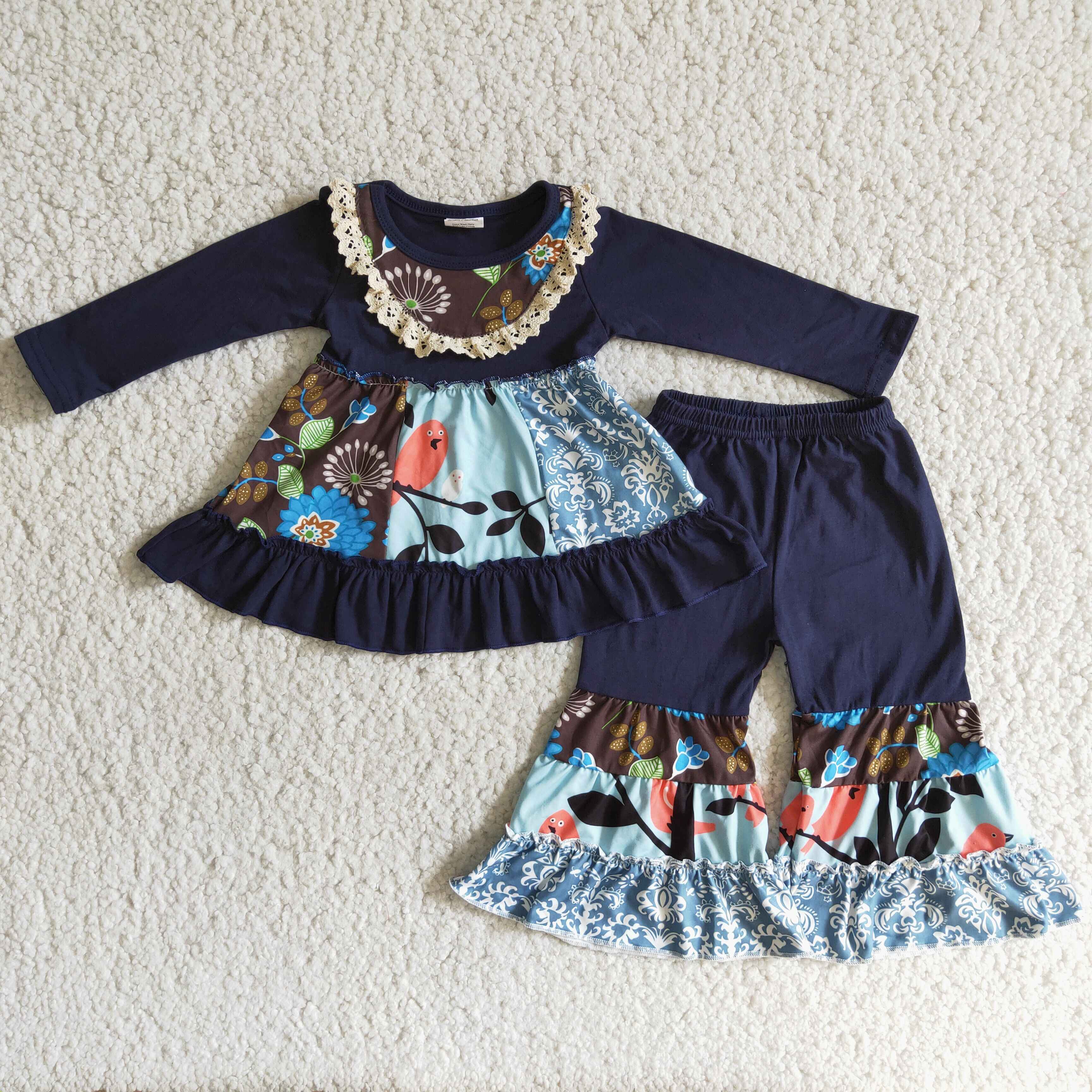 6 A29-26 girl winter navy bell pants lace set-promotion 2025.10.25 $2.99