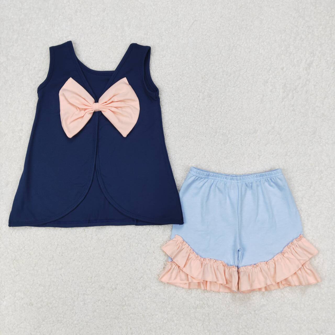 GSSO2272 RTS girl clothes bows girl summer set summer shorts set