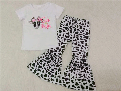B4-21 girl fall white farm cow cute short sleeve bell botton set-promotion 2025.5.22 $1.99 deadline:18th June.