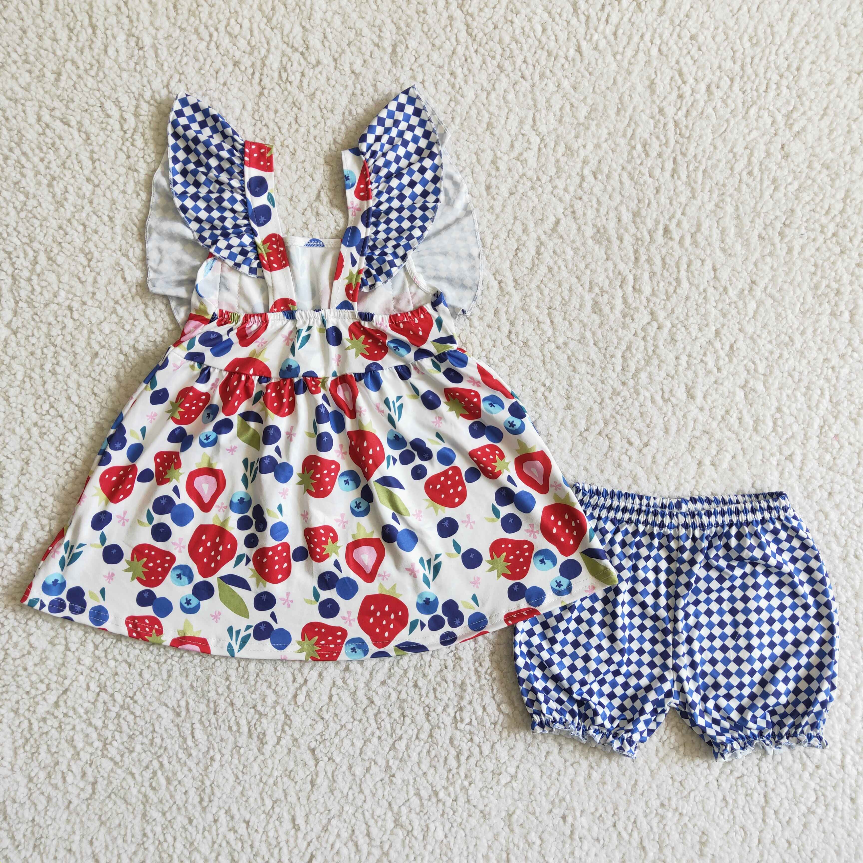 C3-27 kids clothing summer strawberry fruit flutter sleeve set-promotion 2025.6.7 $2.99