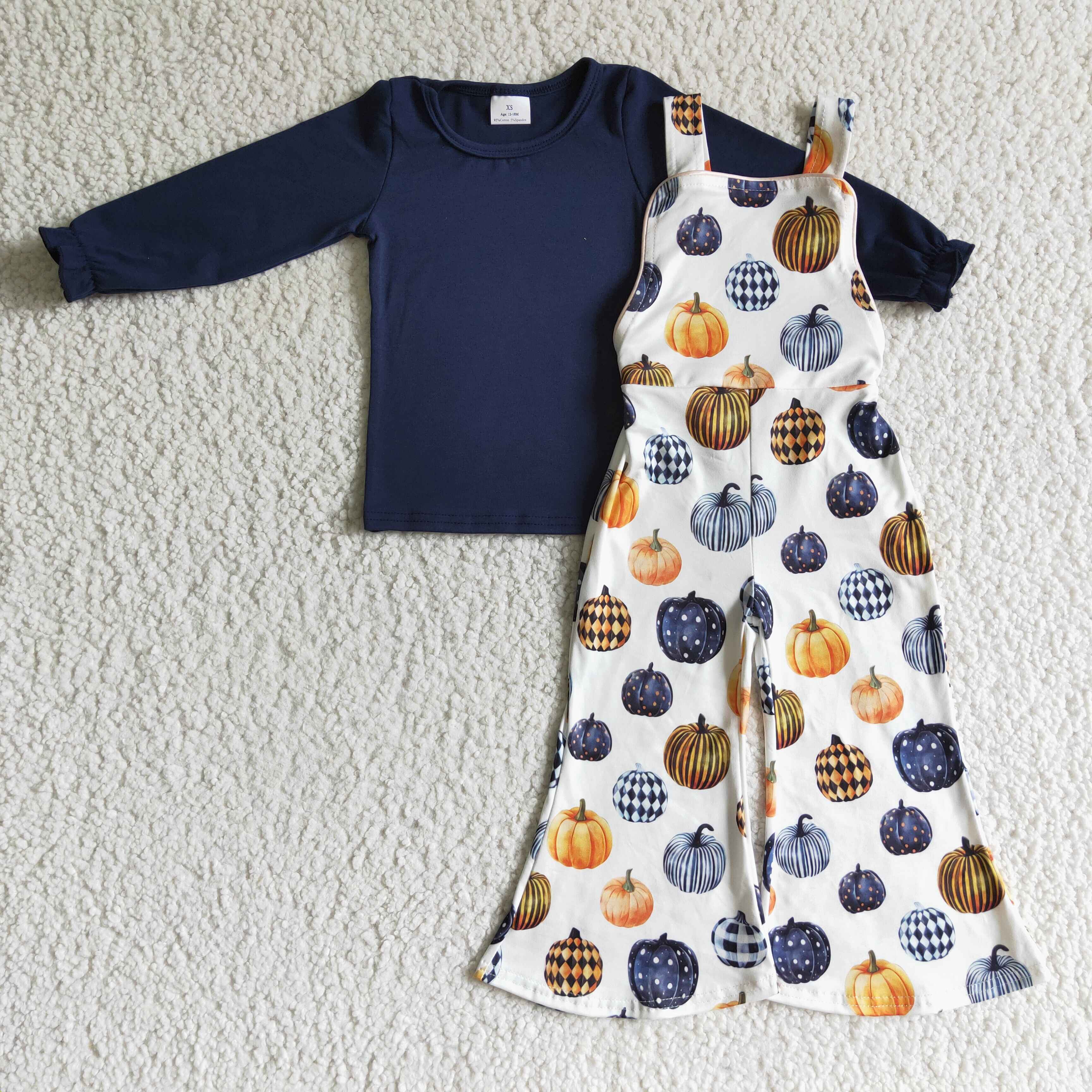 GLP0183 RTS baby girl clothes halloween baby clothes navy pumpkin outfit