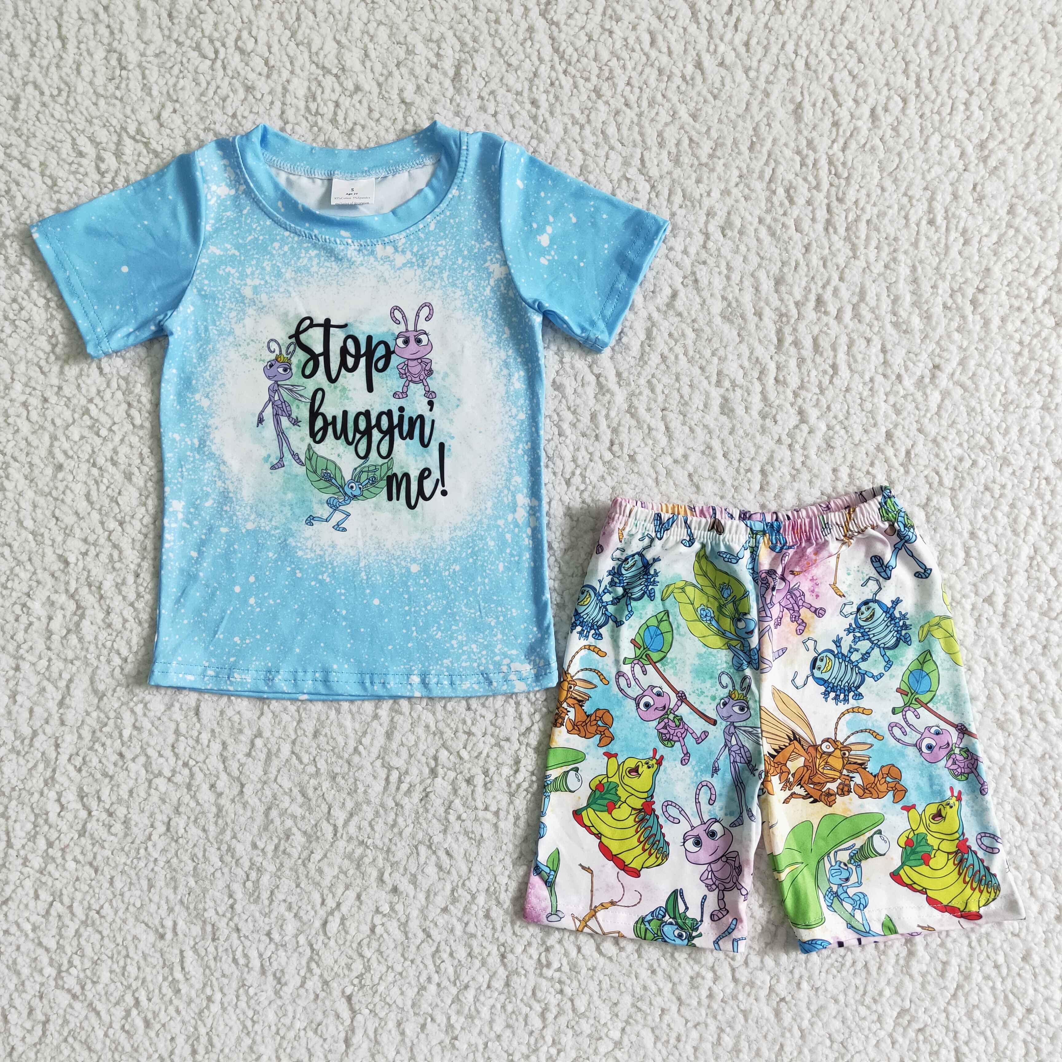 BSSO0047 kids clothing summer blue stop cartoon set--promotion 2025.5.10 $2.99