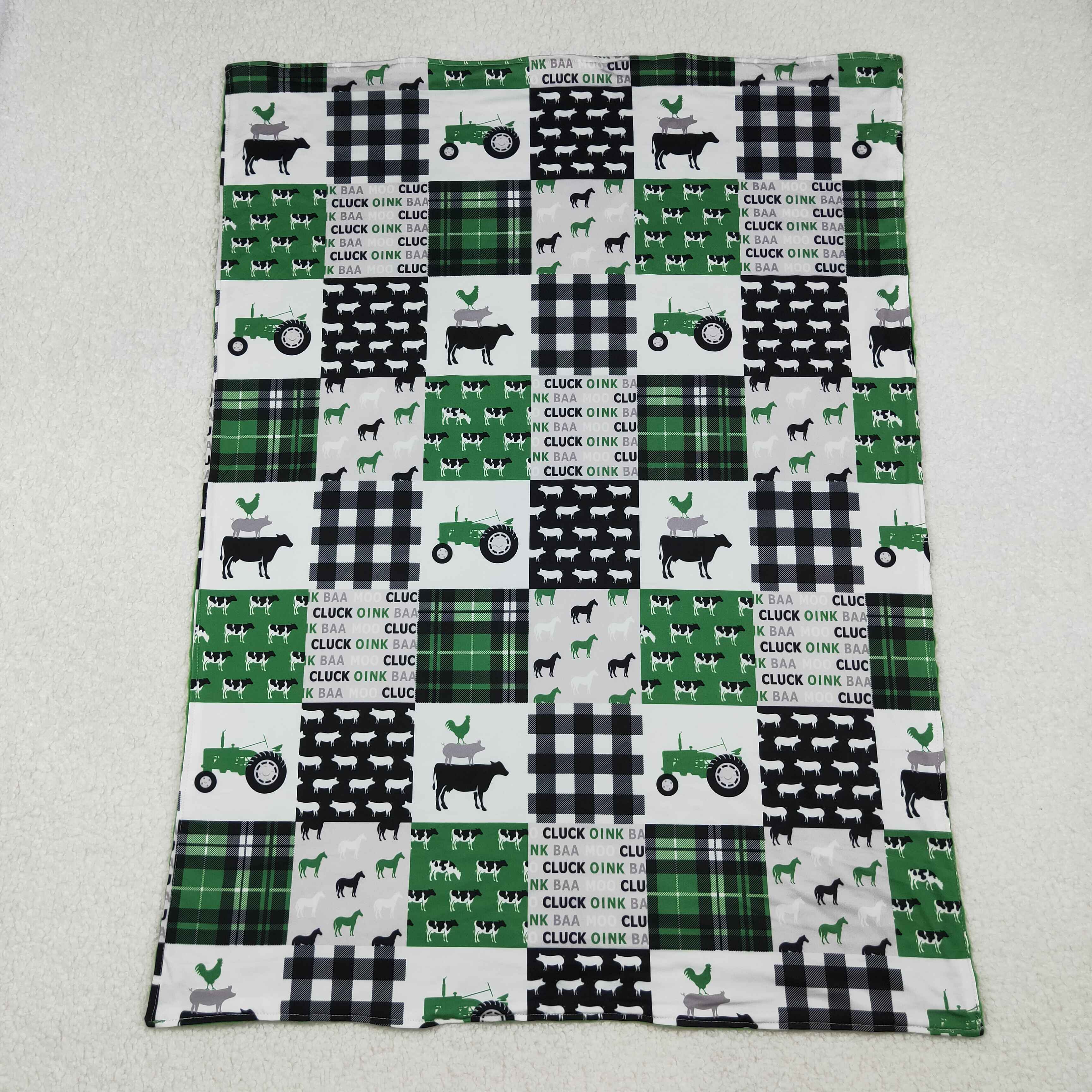 BL0056 RTS baby blanket green tractor baby girl minky blanket