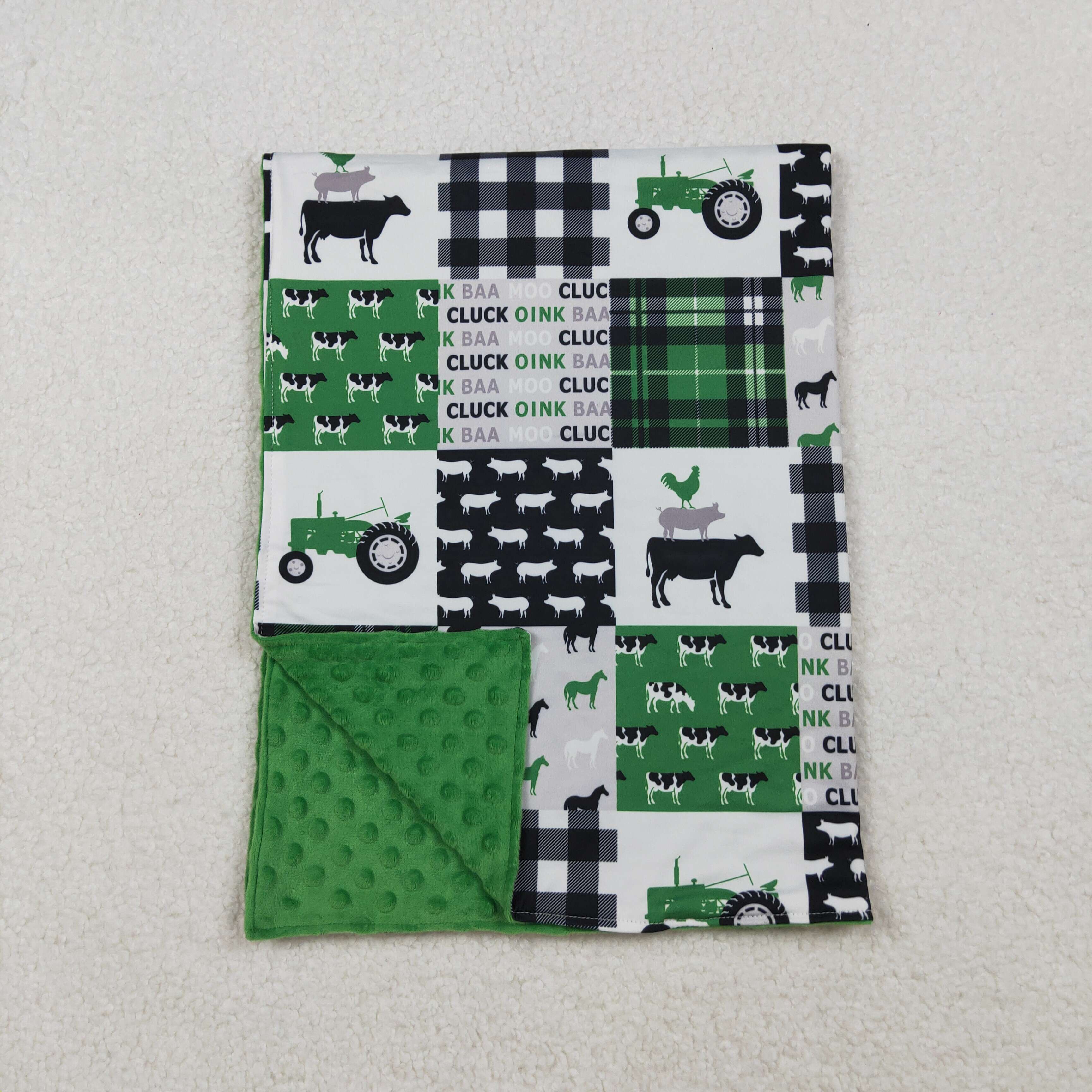 BL0056 RTS baby blanket green tractor baby girl minky blanket