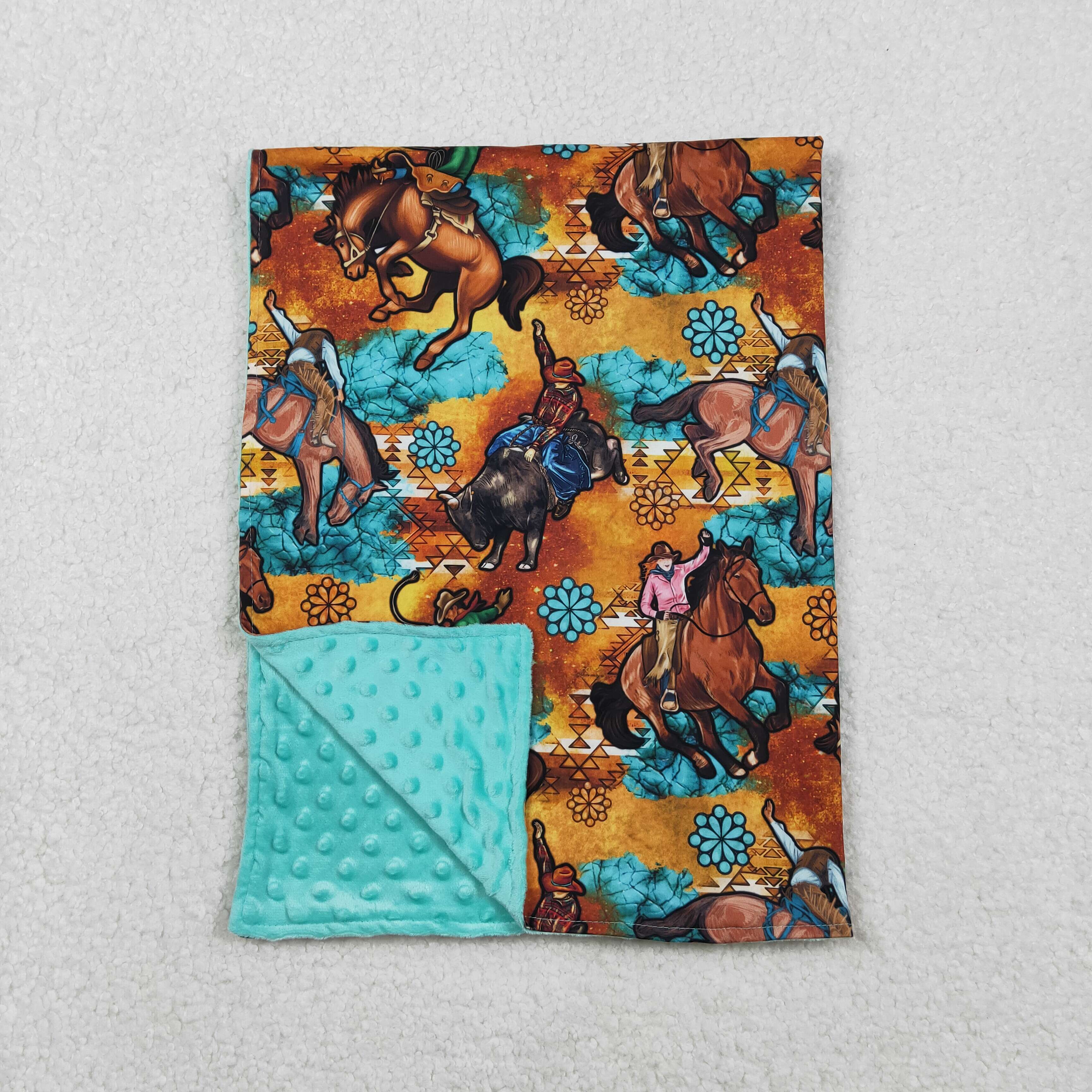 BL0163 RTS baby blanket cowboy turquoise baby minky blanket  western clothes