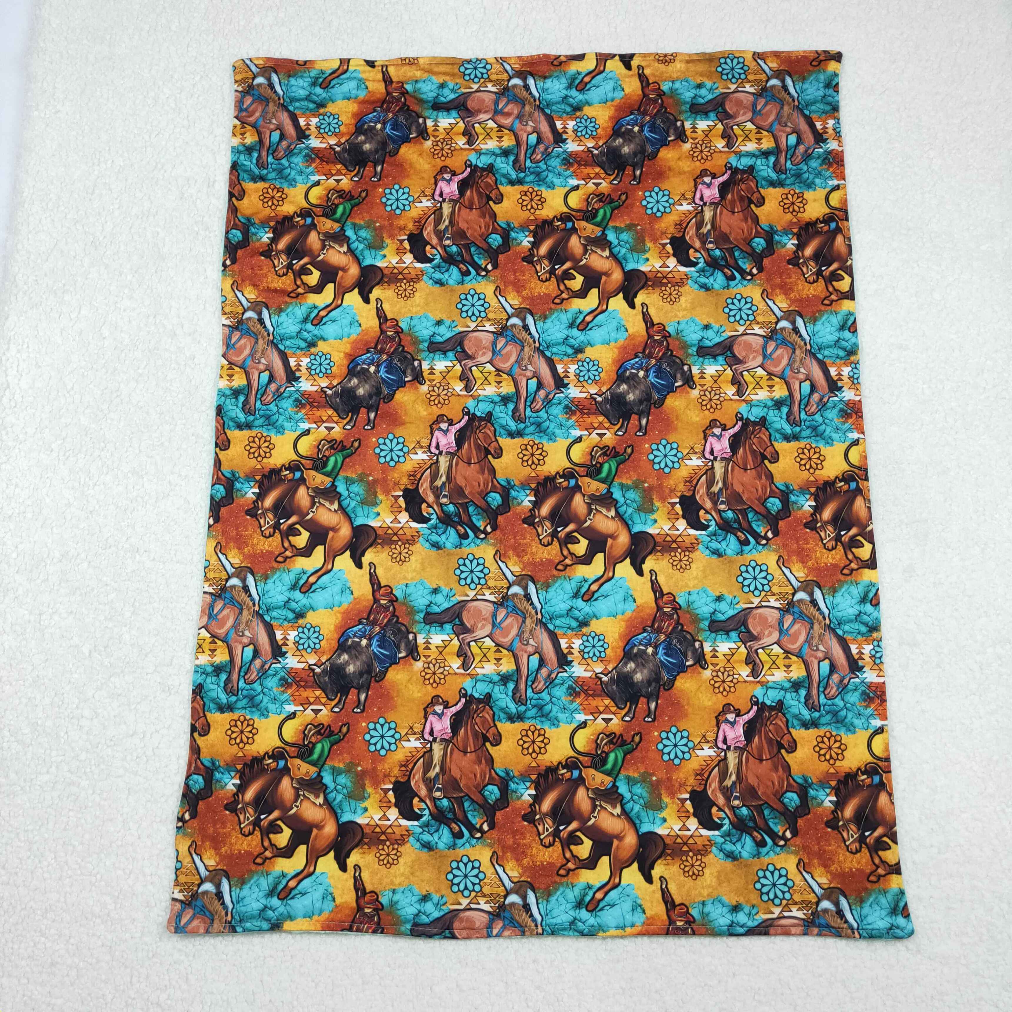 BL0163 RTS baby blanket cowboy turquoise baby minky blanket  western clothes