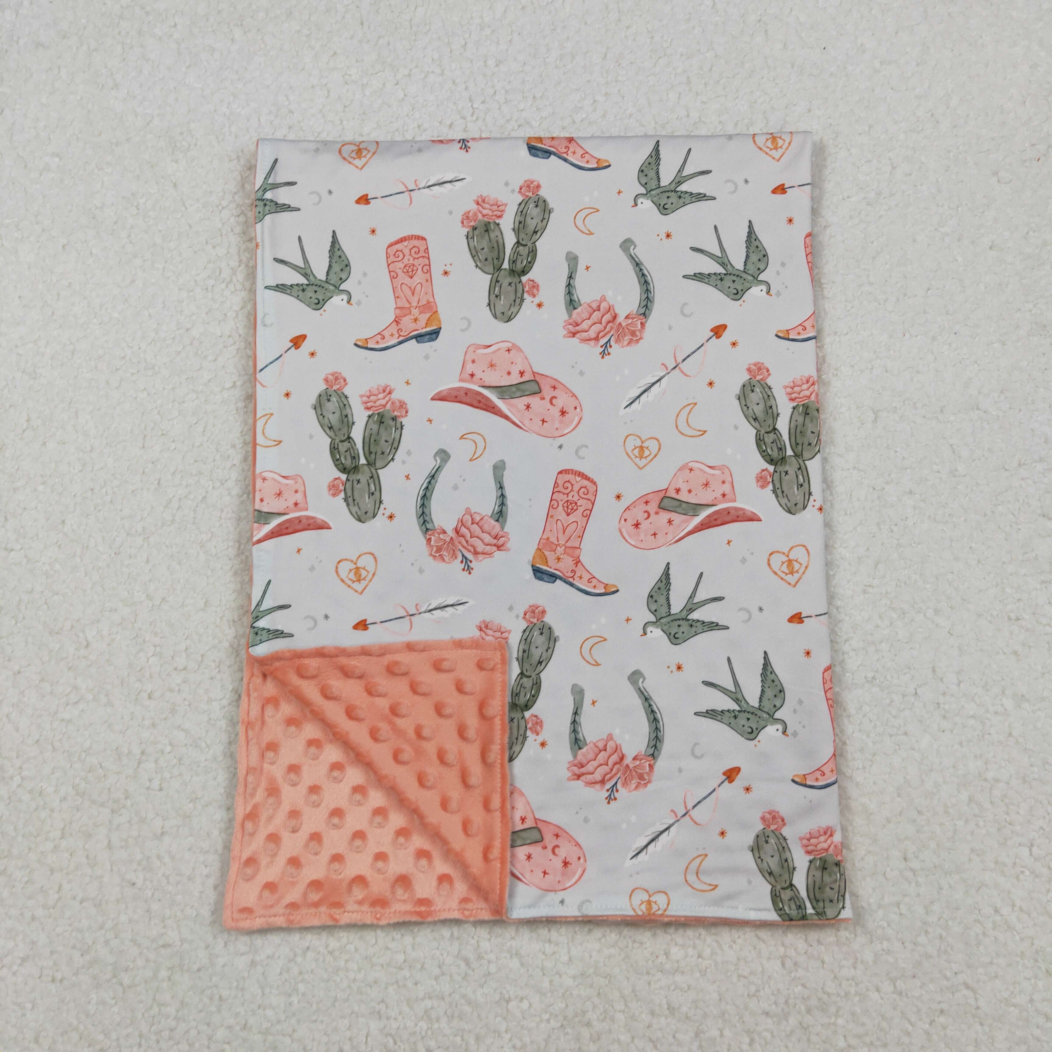 BL0177 RTS baby blanket cowboy boots baby minky blanket western