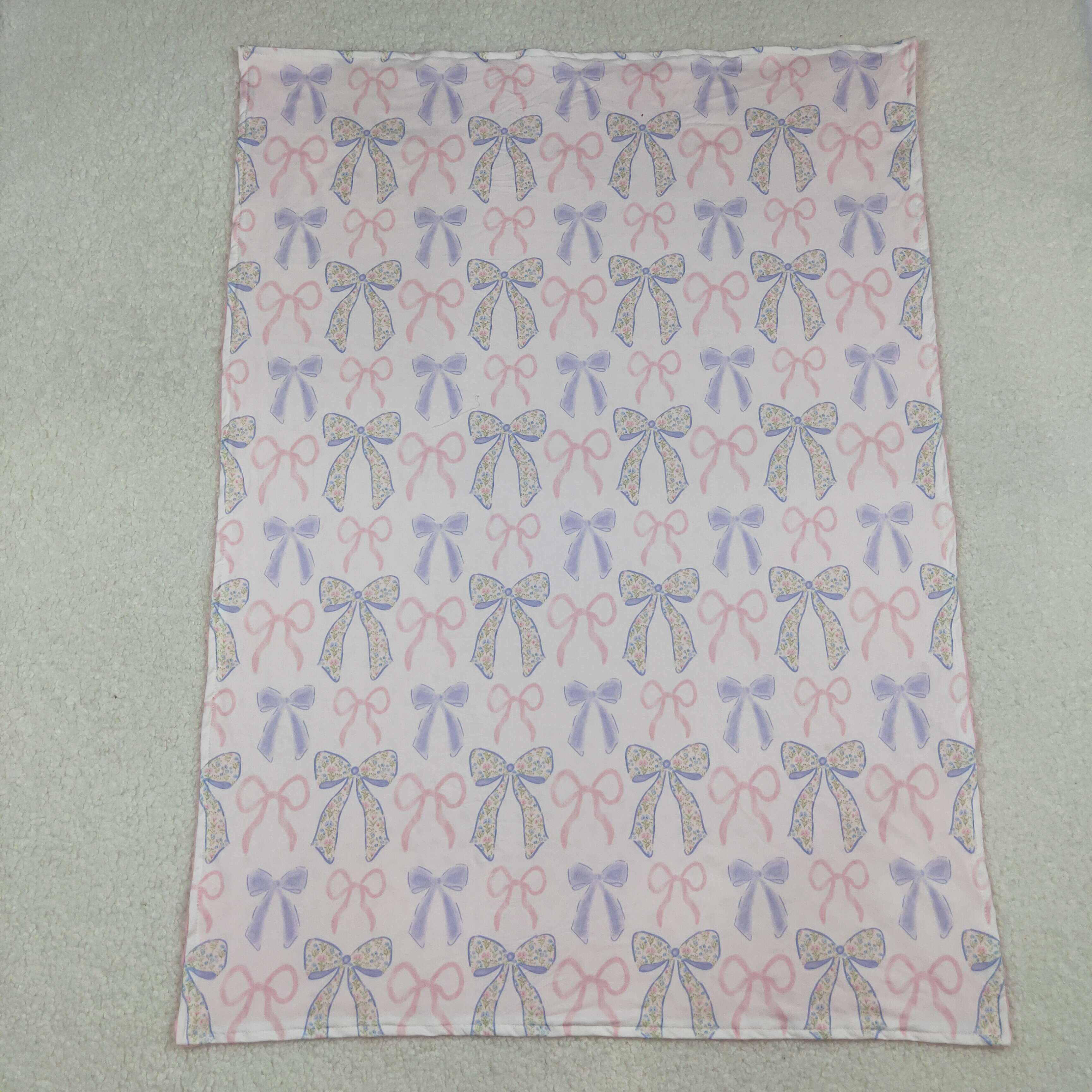 BL0191 RTS baby blanket pink bows print baby girl blanket