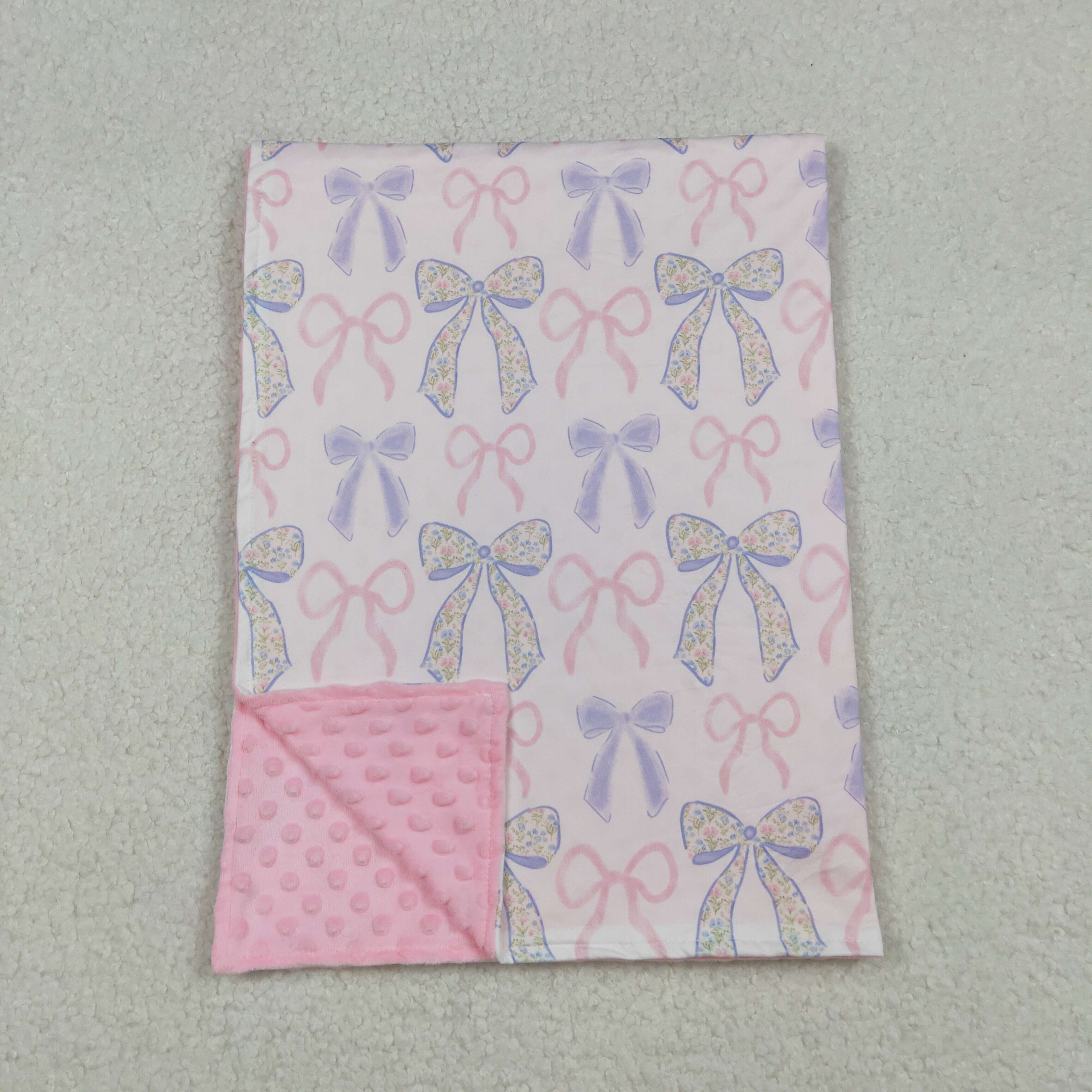 BL0191 RTS baby blanket pink bows print baby girl blanket