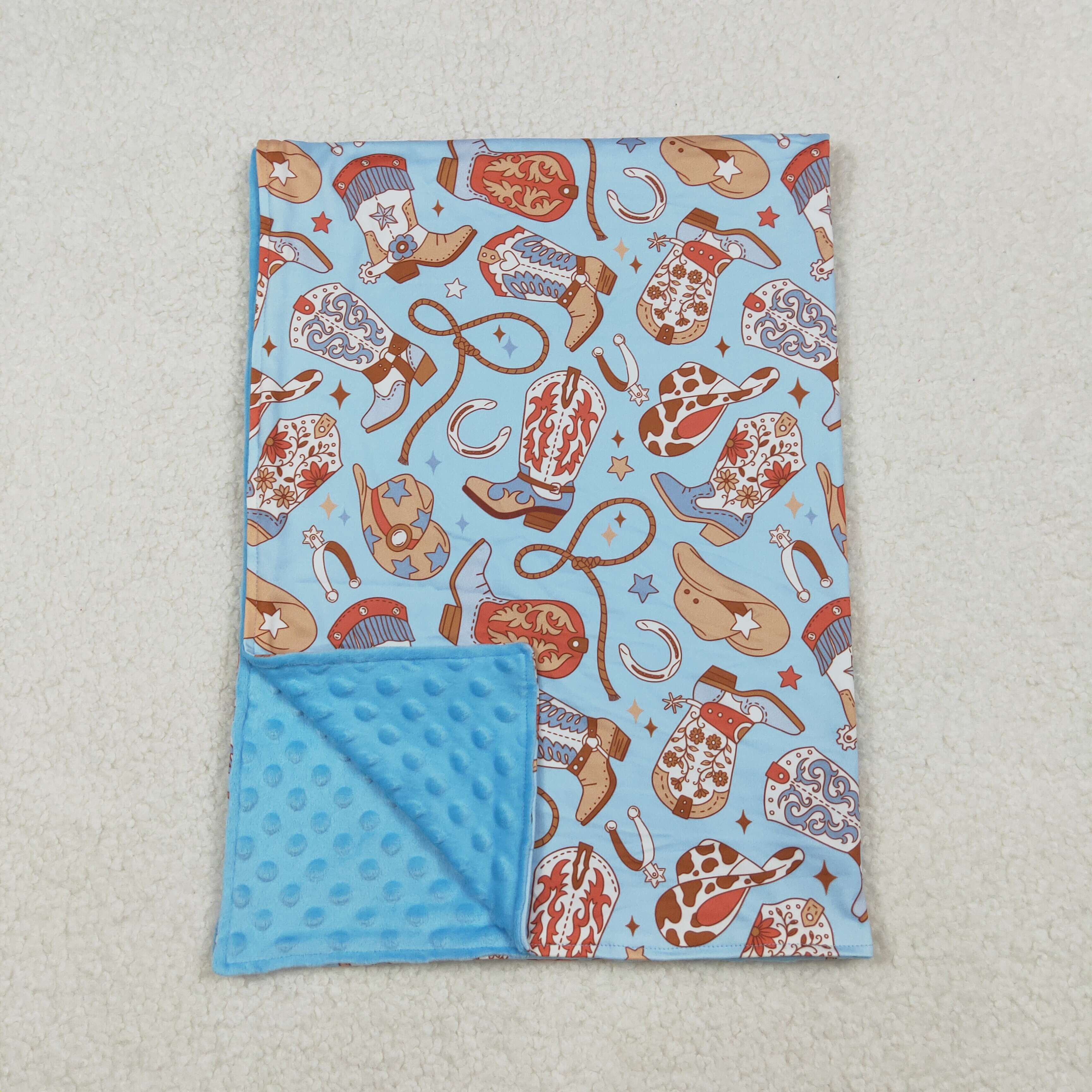 BL0214 RTS baby blanket western shoes baby girl minky blanket